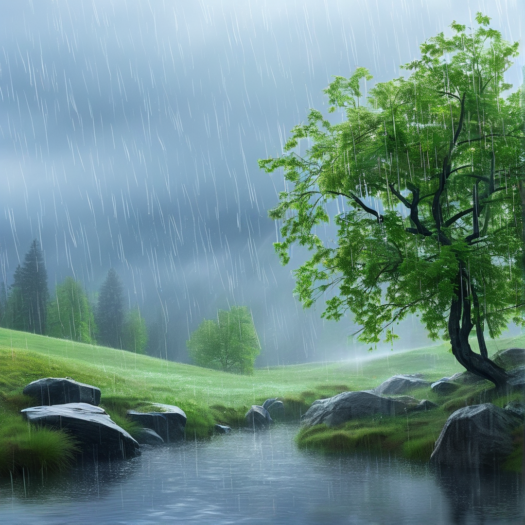Rainy Landscape with Stream