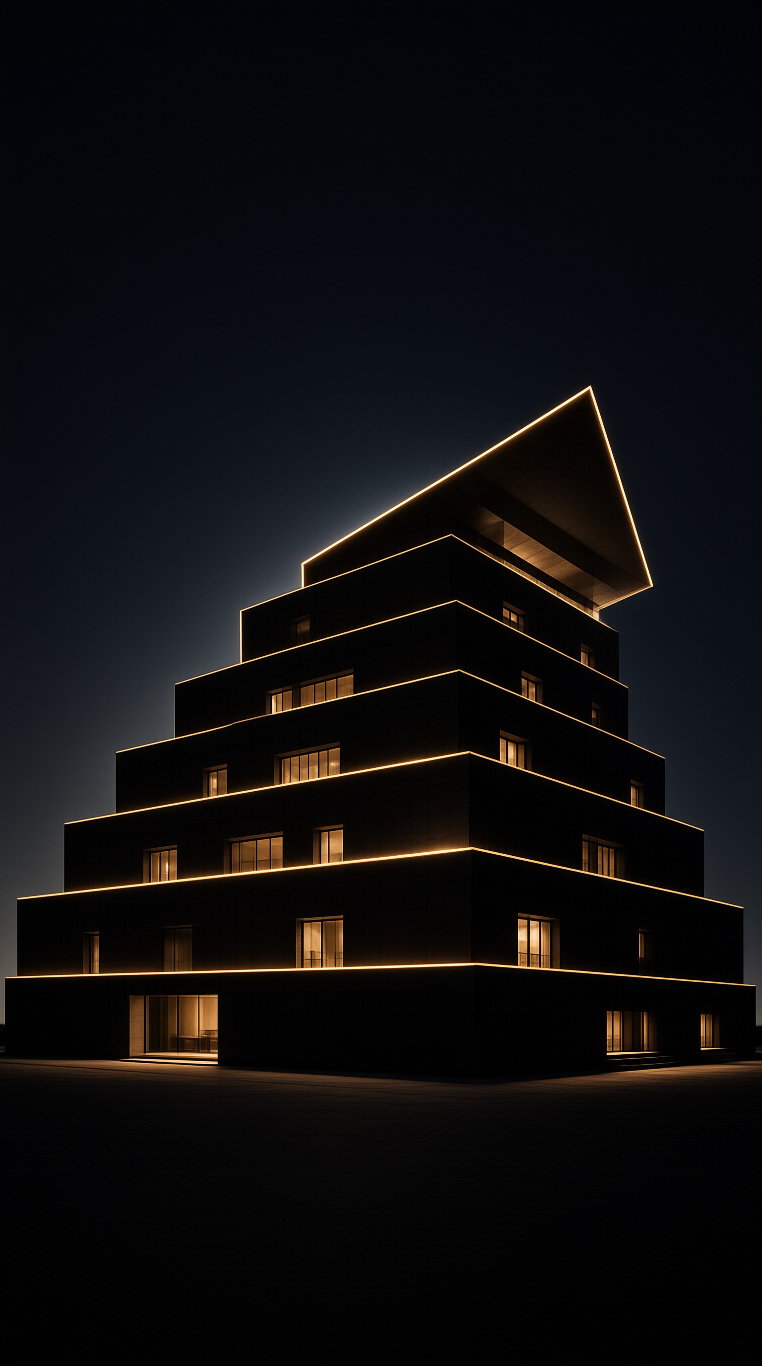 Modern Stepped Building at Night
