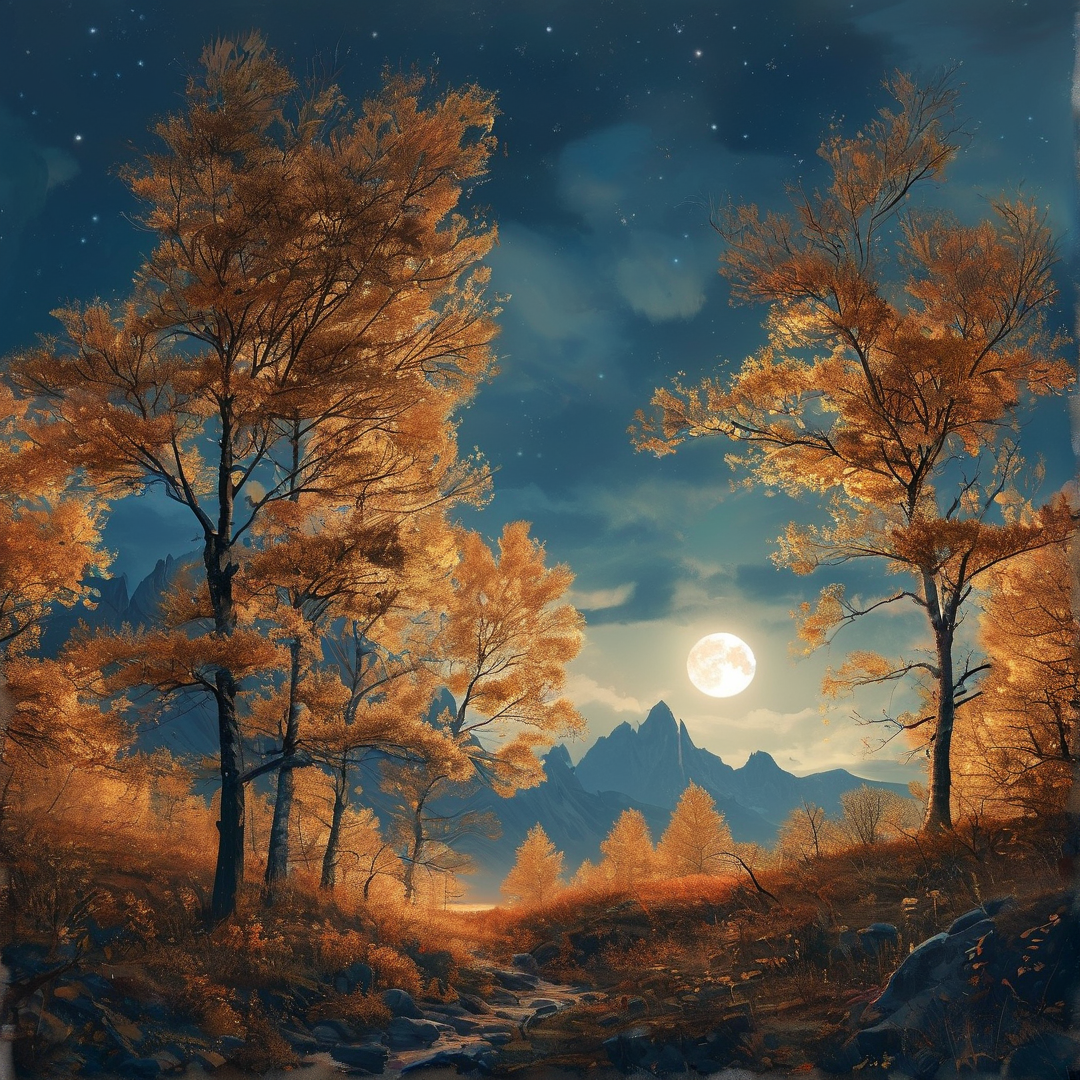 Autumn Moonlit Mountain Landscape