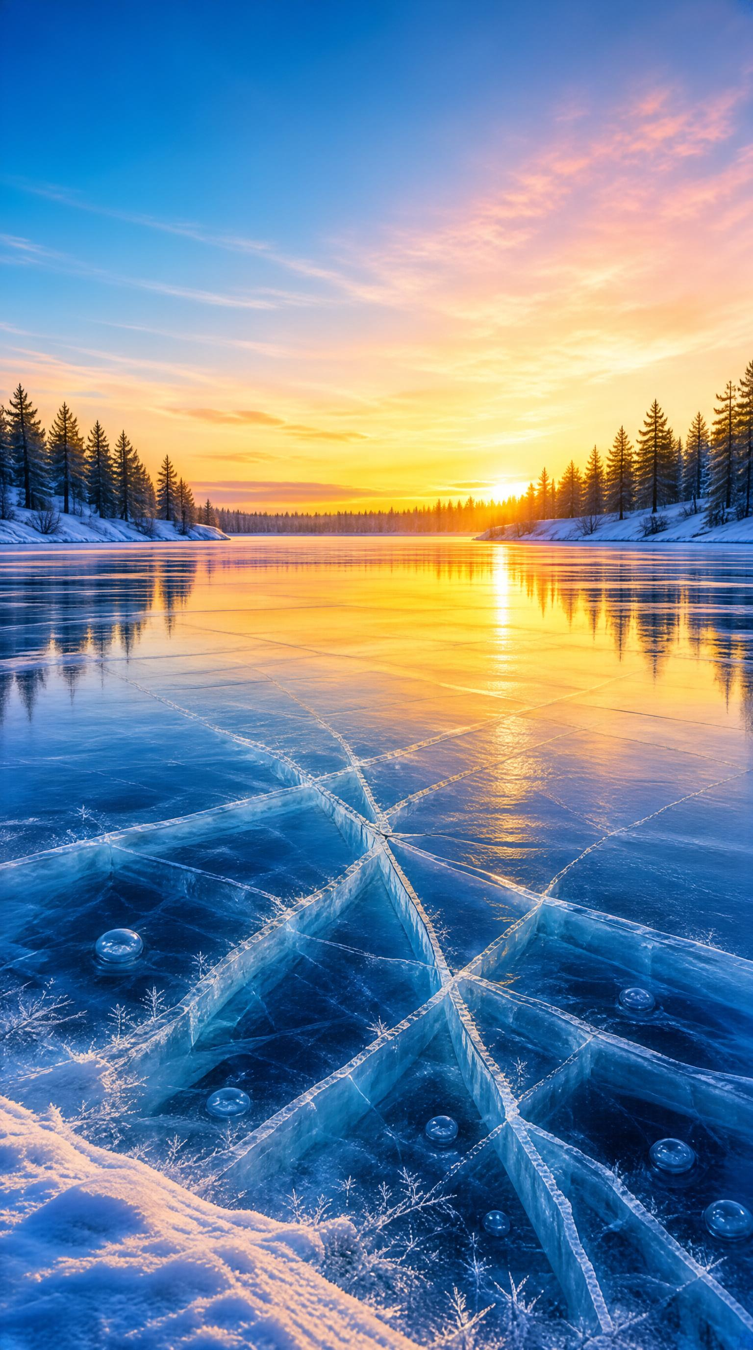 Frozen Lake at Sunset