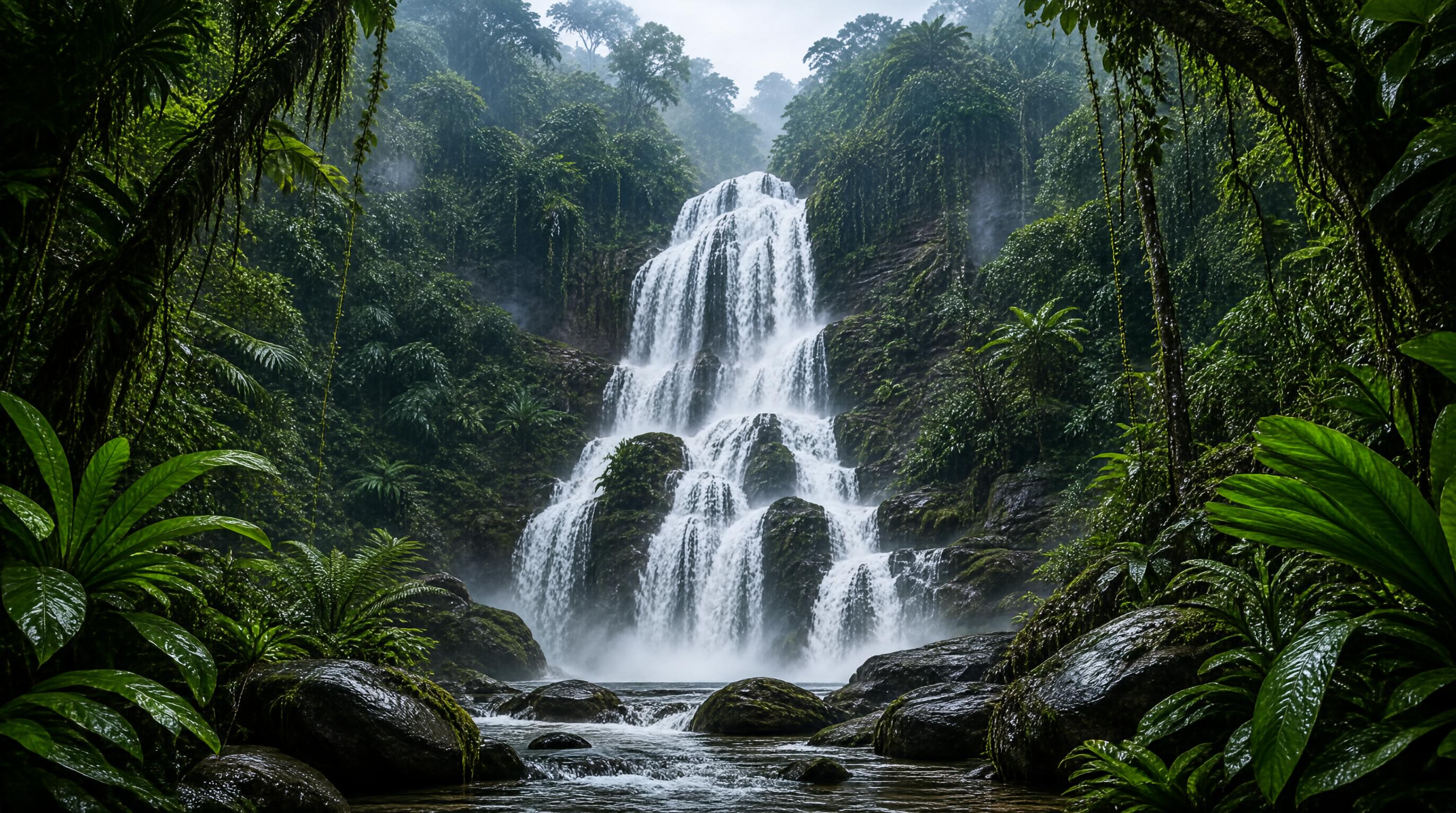 Tropical Waterfall in Rainforest