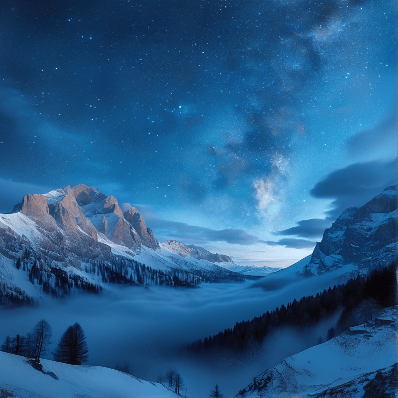 Milky Way Over Snowy Peaks