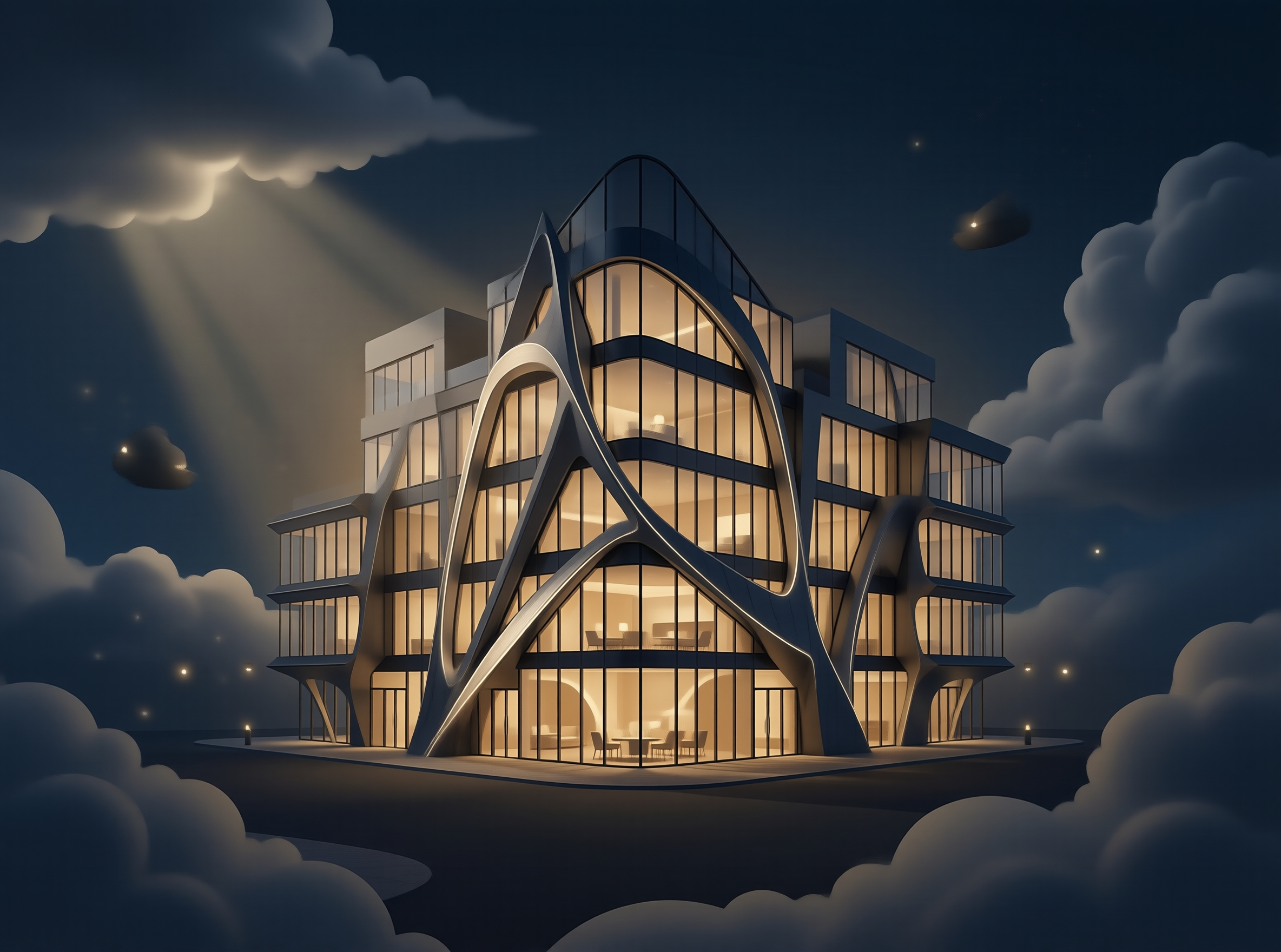Modern Futuristic Building at Night