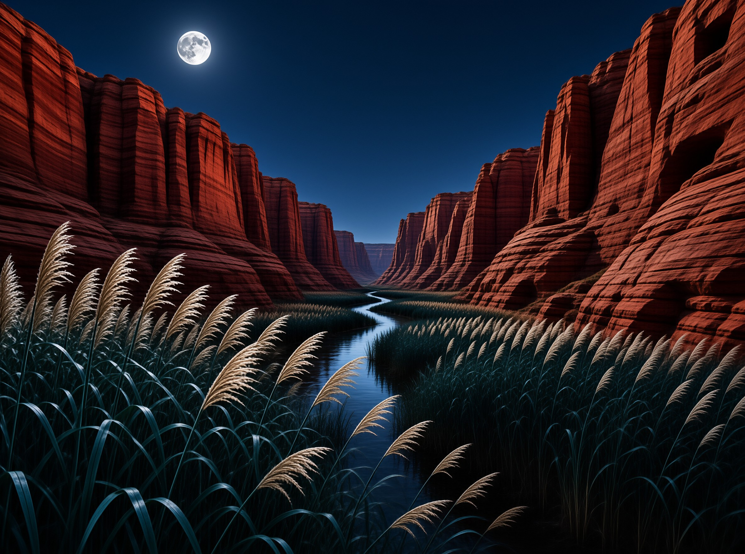 Moonlit Canyon River