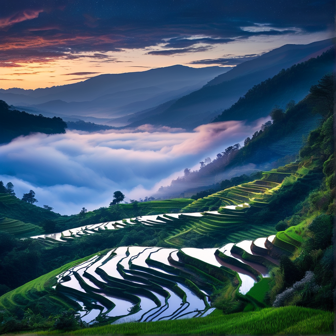 Misty Rice Terraces at Dawn