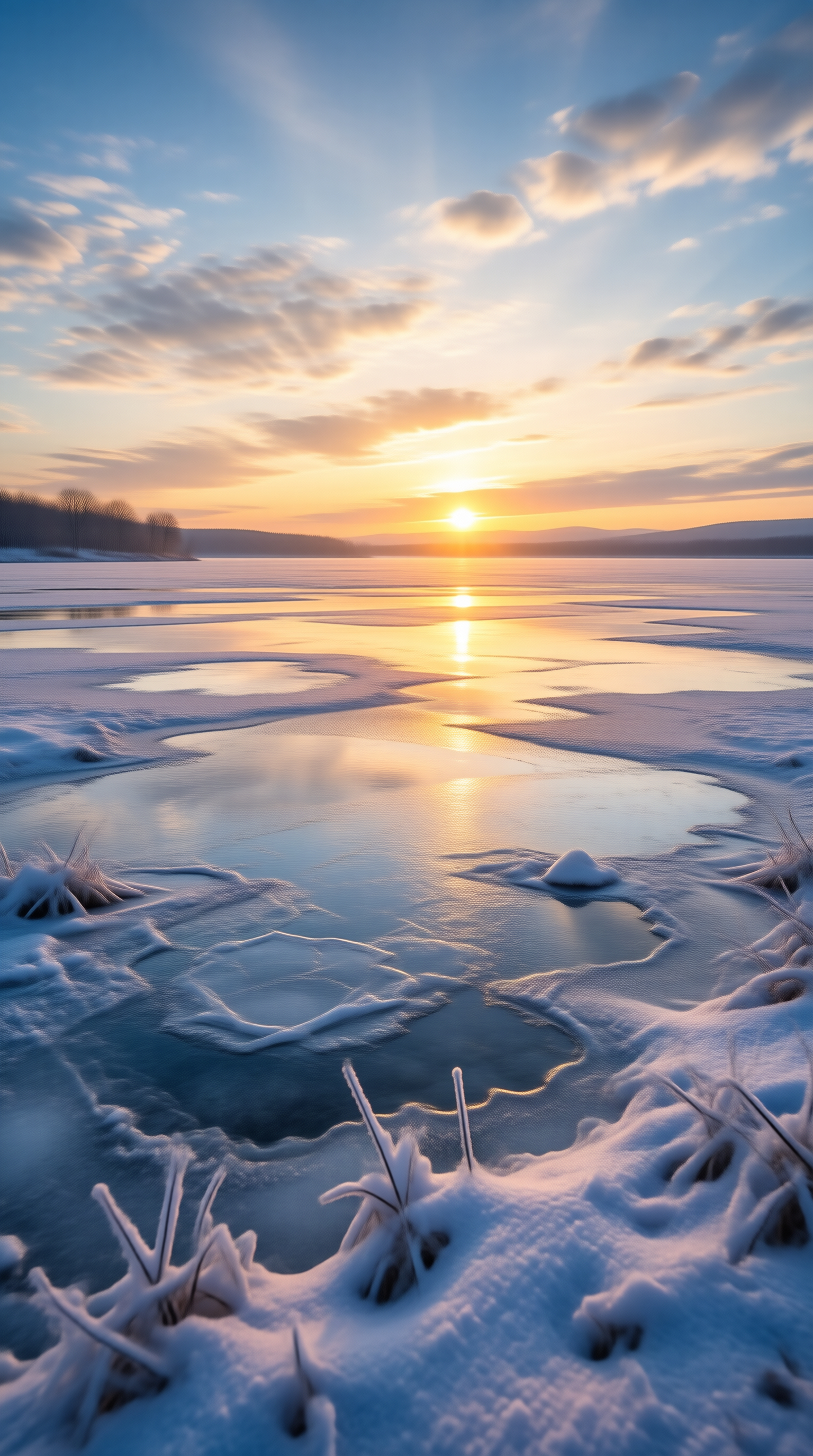 Winter Sunrise on Frozen Lake