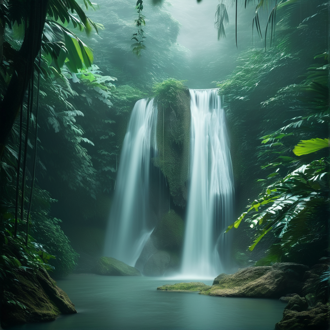 Misty Jungle Waterfall
