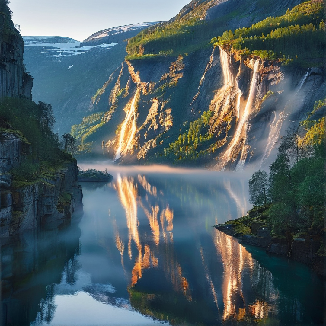 Golden Waterfall Landscape