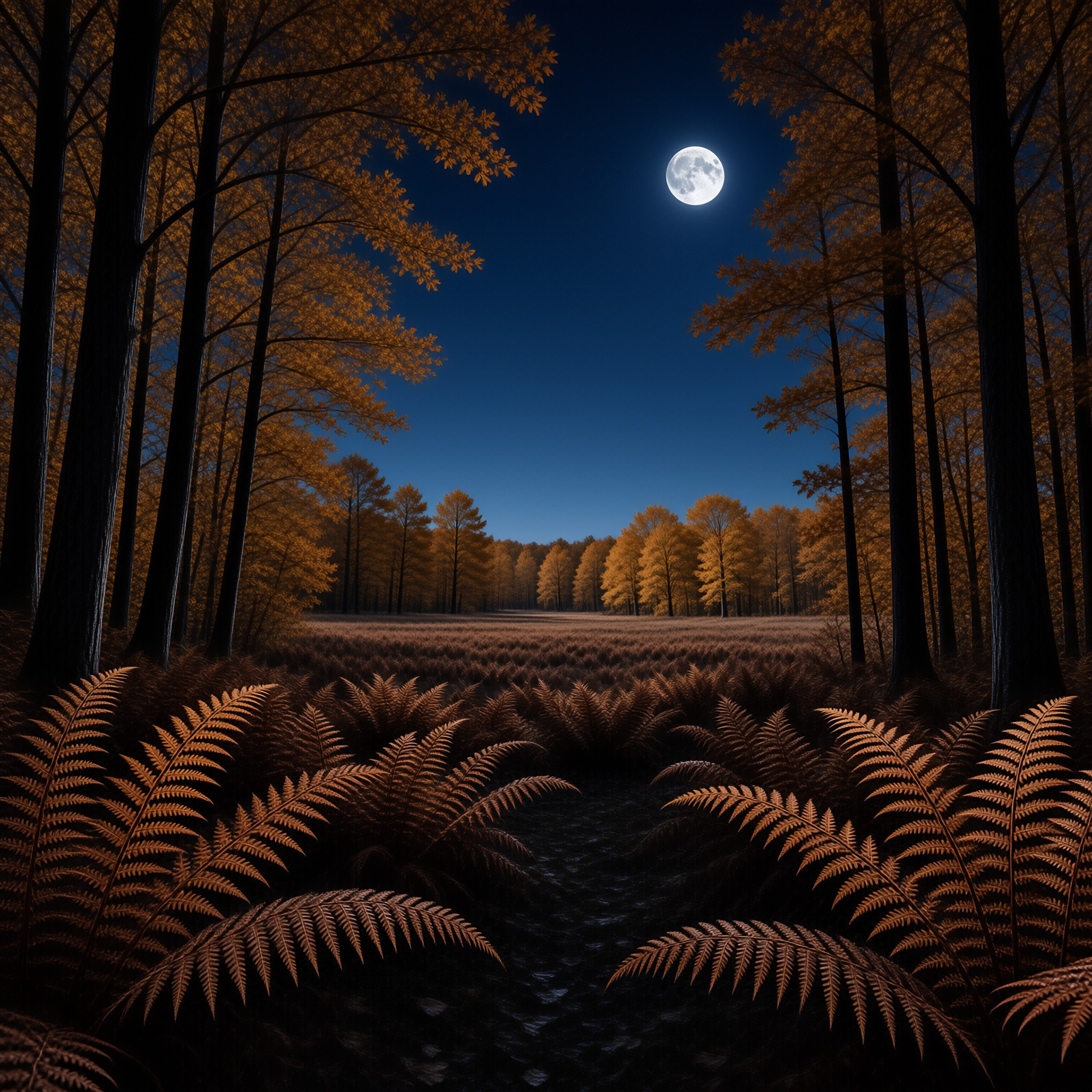 Moonlit Autumn Forest Trail