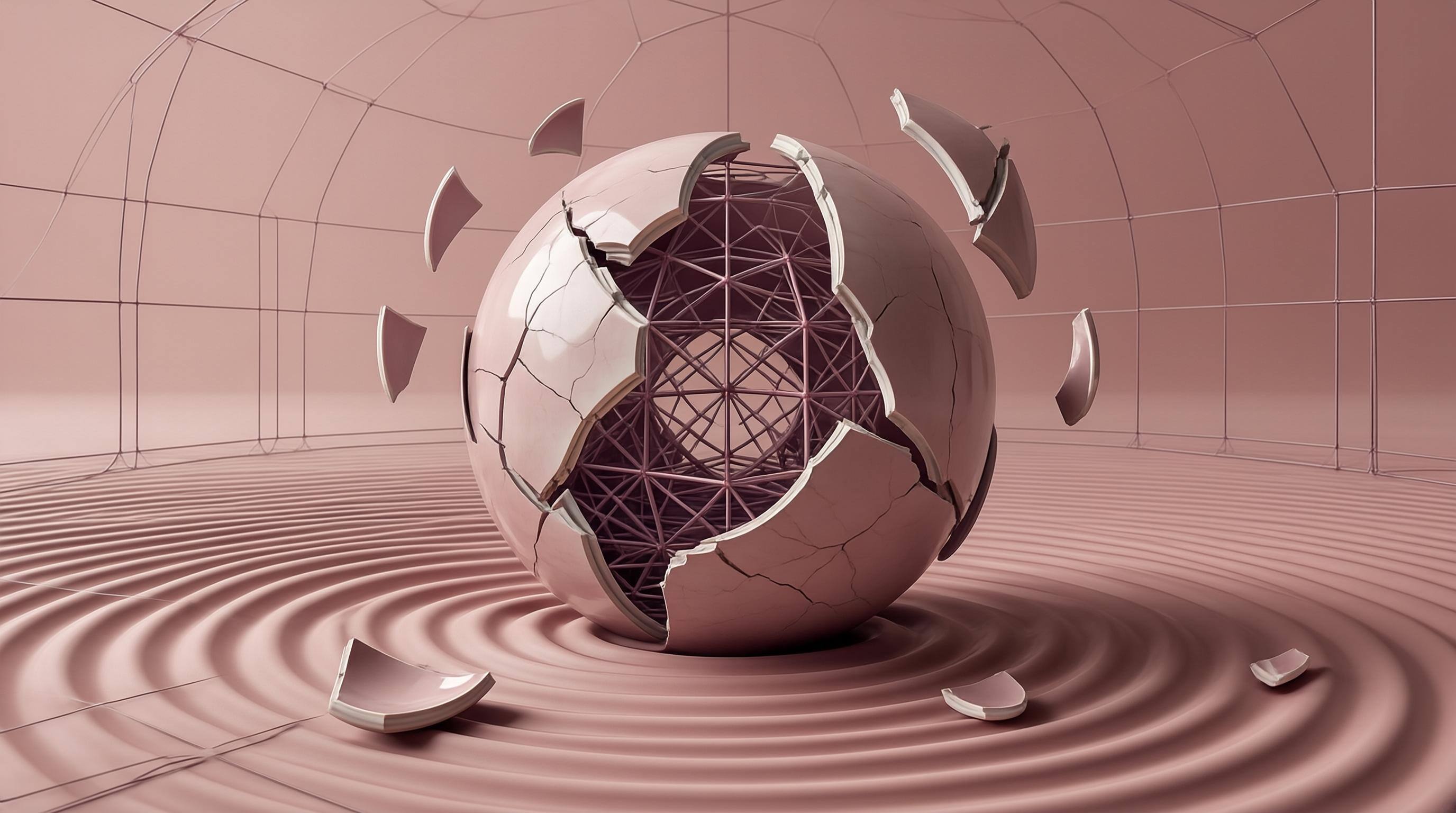 Cracked Sphere in Pink Room