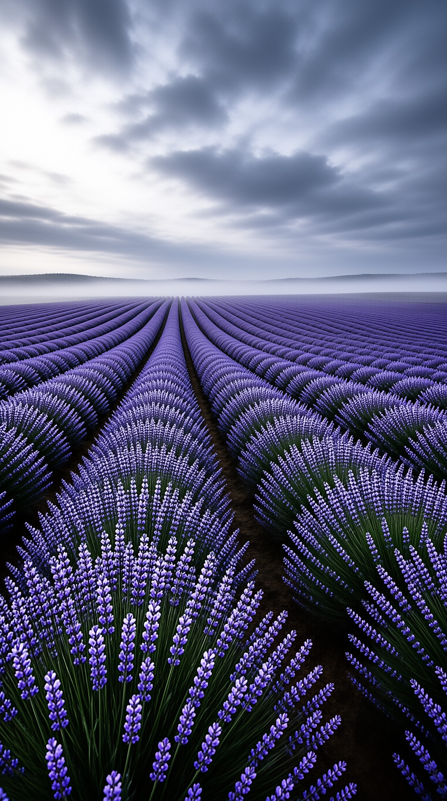 Storm-Lit Lavender Field Landscape