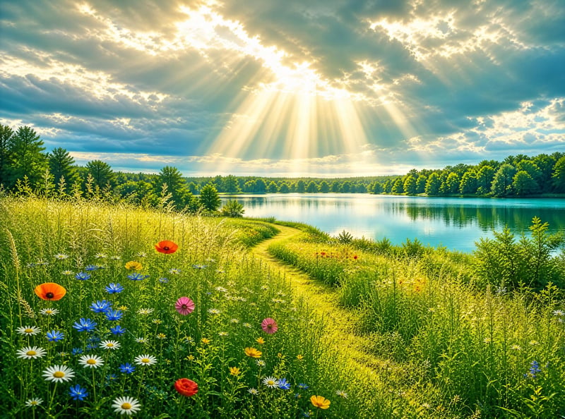 Sunlit Lake Path