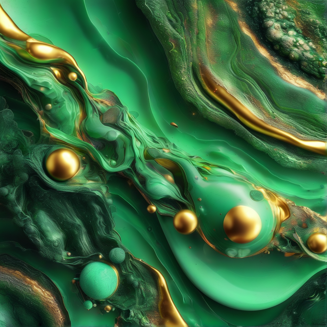 Green and Gold Fluid Art