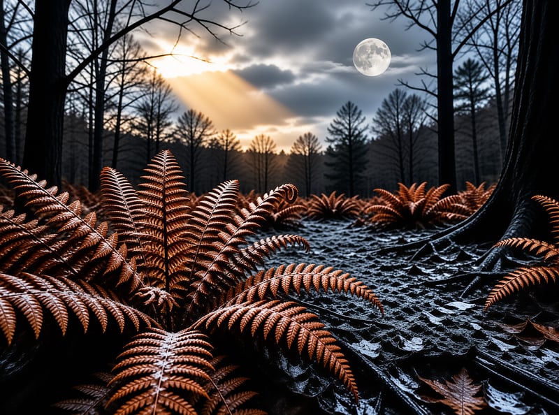 Moonlit Forest with Sunburst