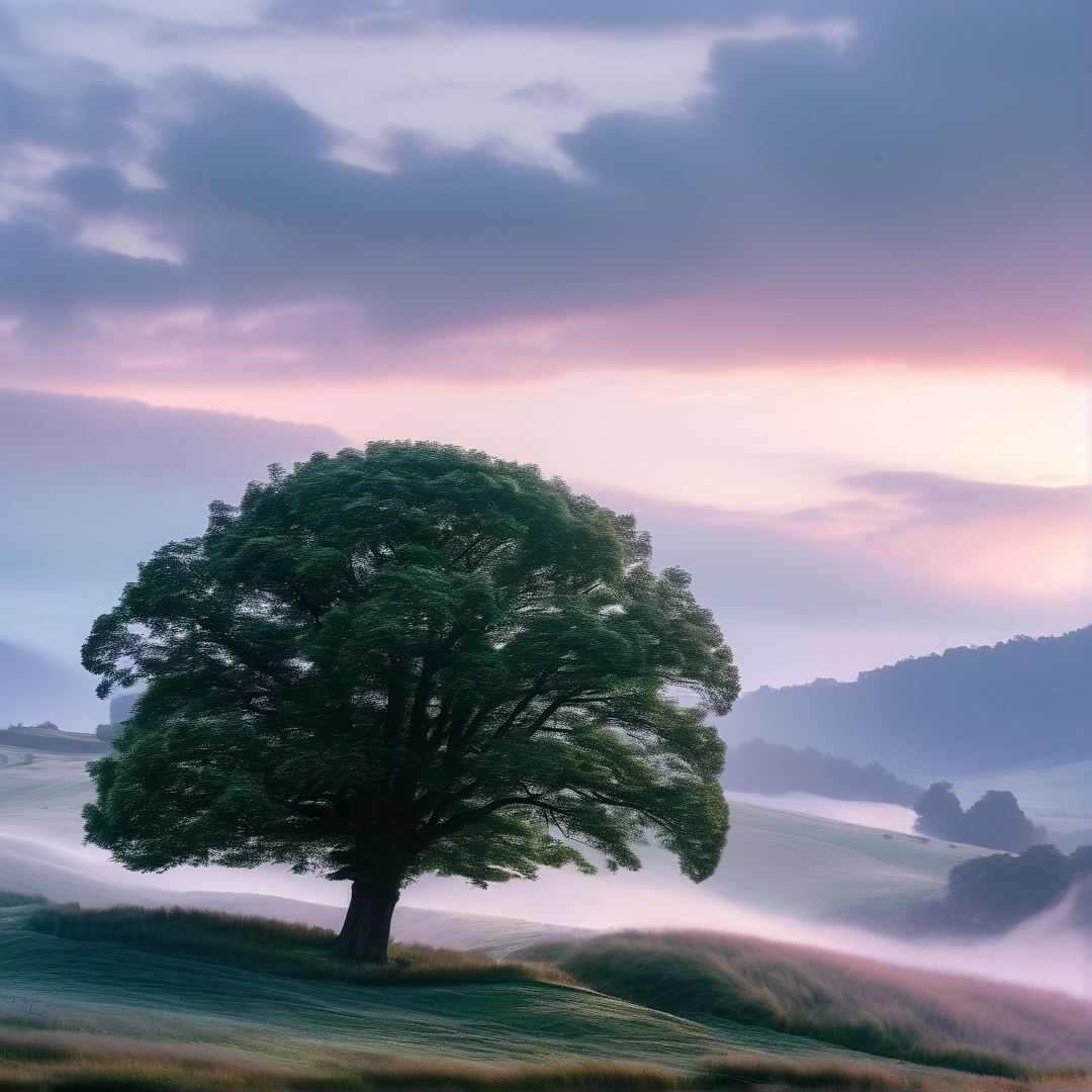 Solitary Tree on Misty Hill