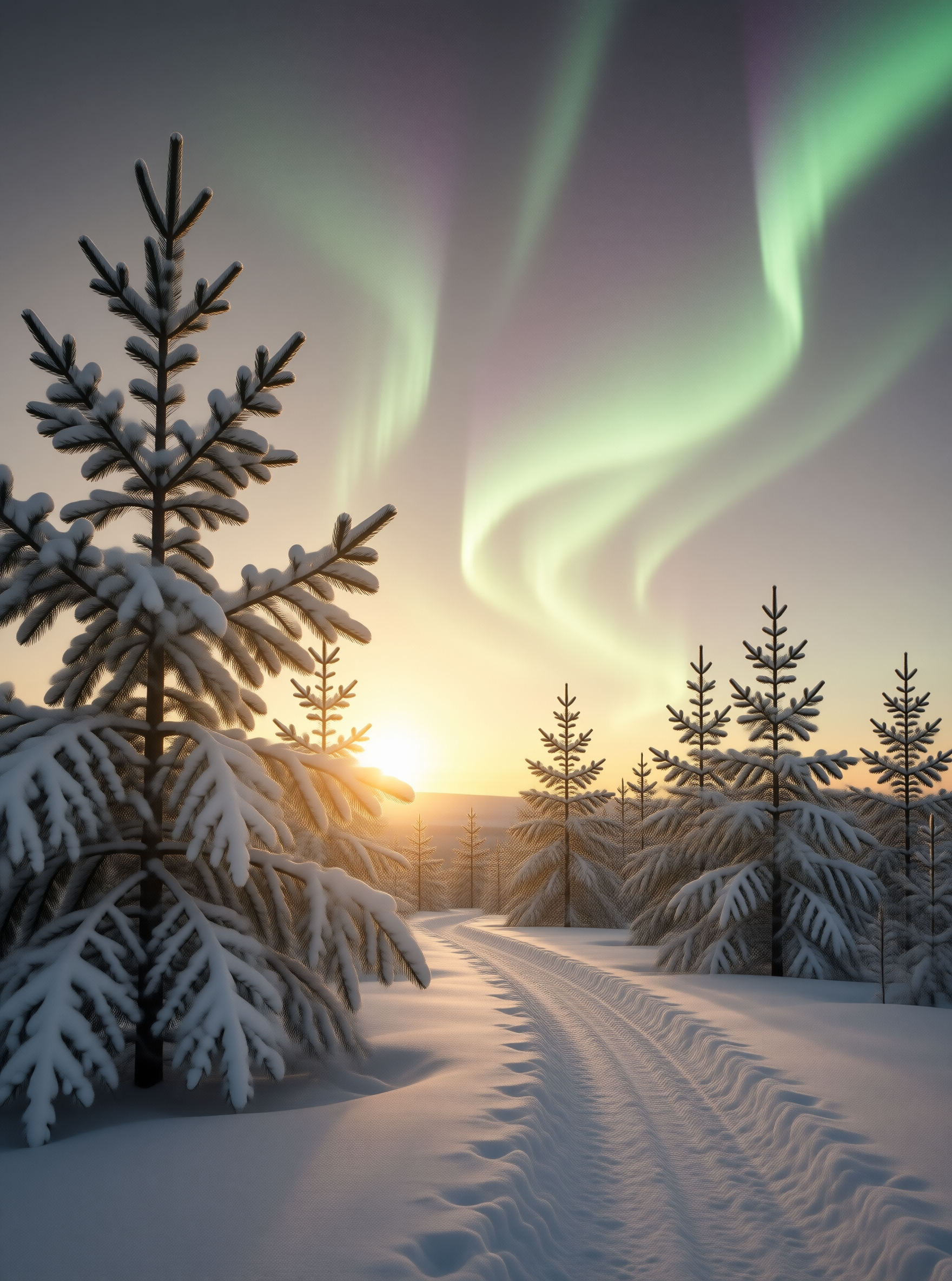 Aurora Winter Forest Landscape