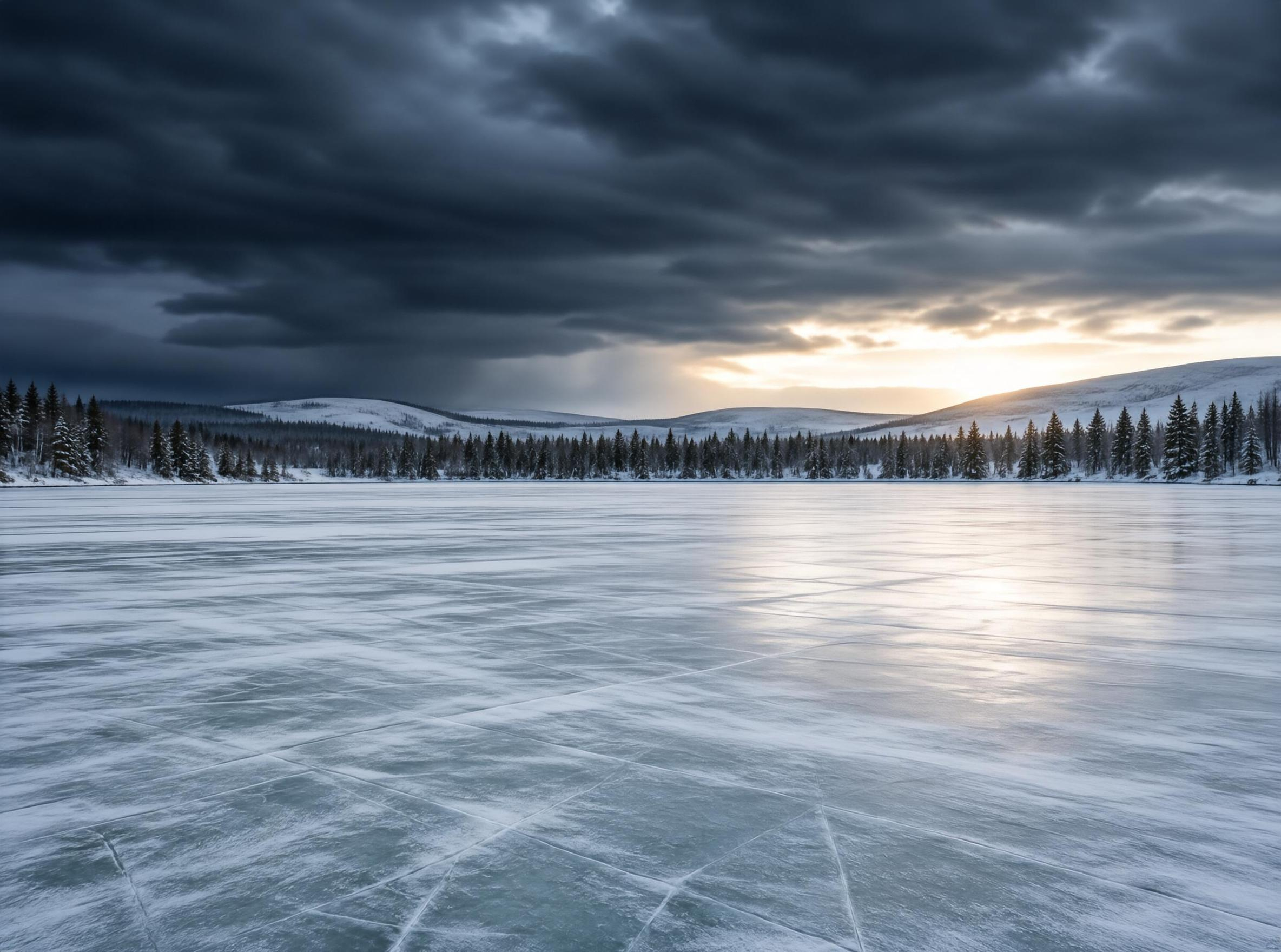 Frozen Lake Winter Scene