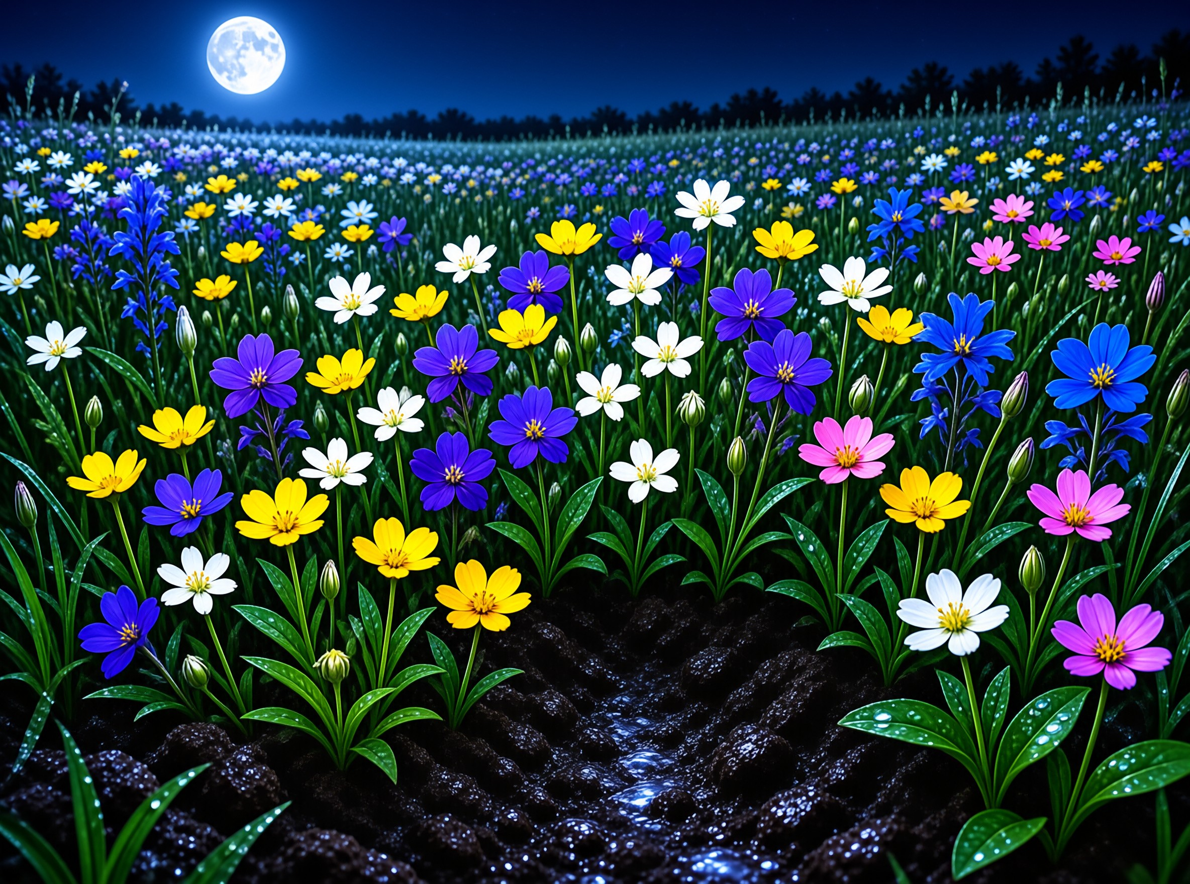 Moonlit Wildflower Meadow
