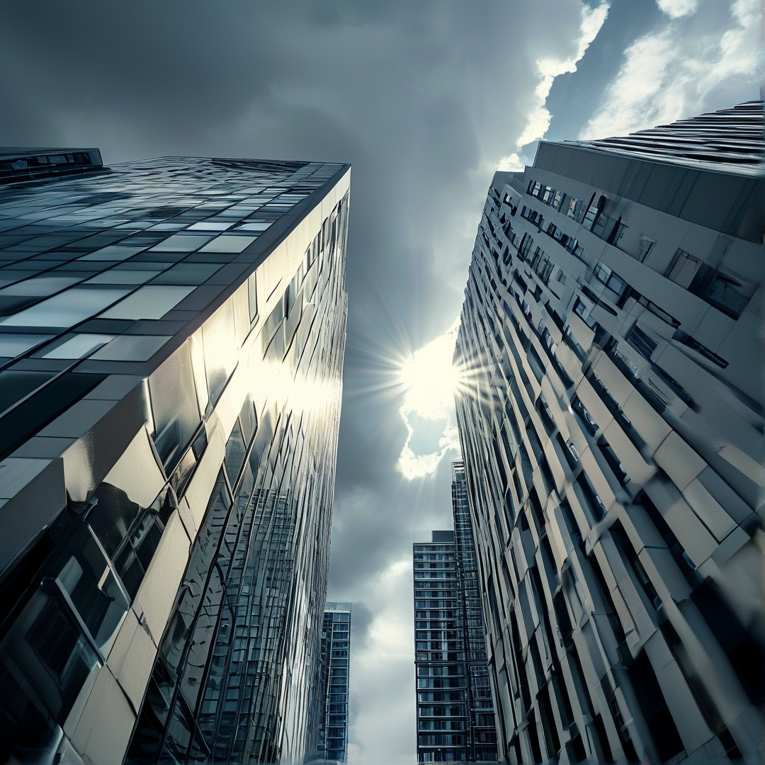 Sun Behind Glass Skyscrapers