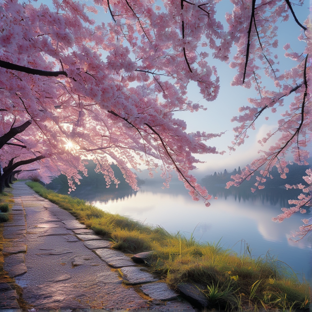 Cherry Blossoms by the Lake