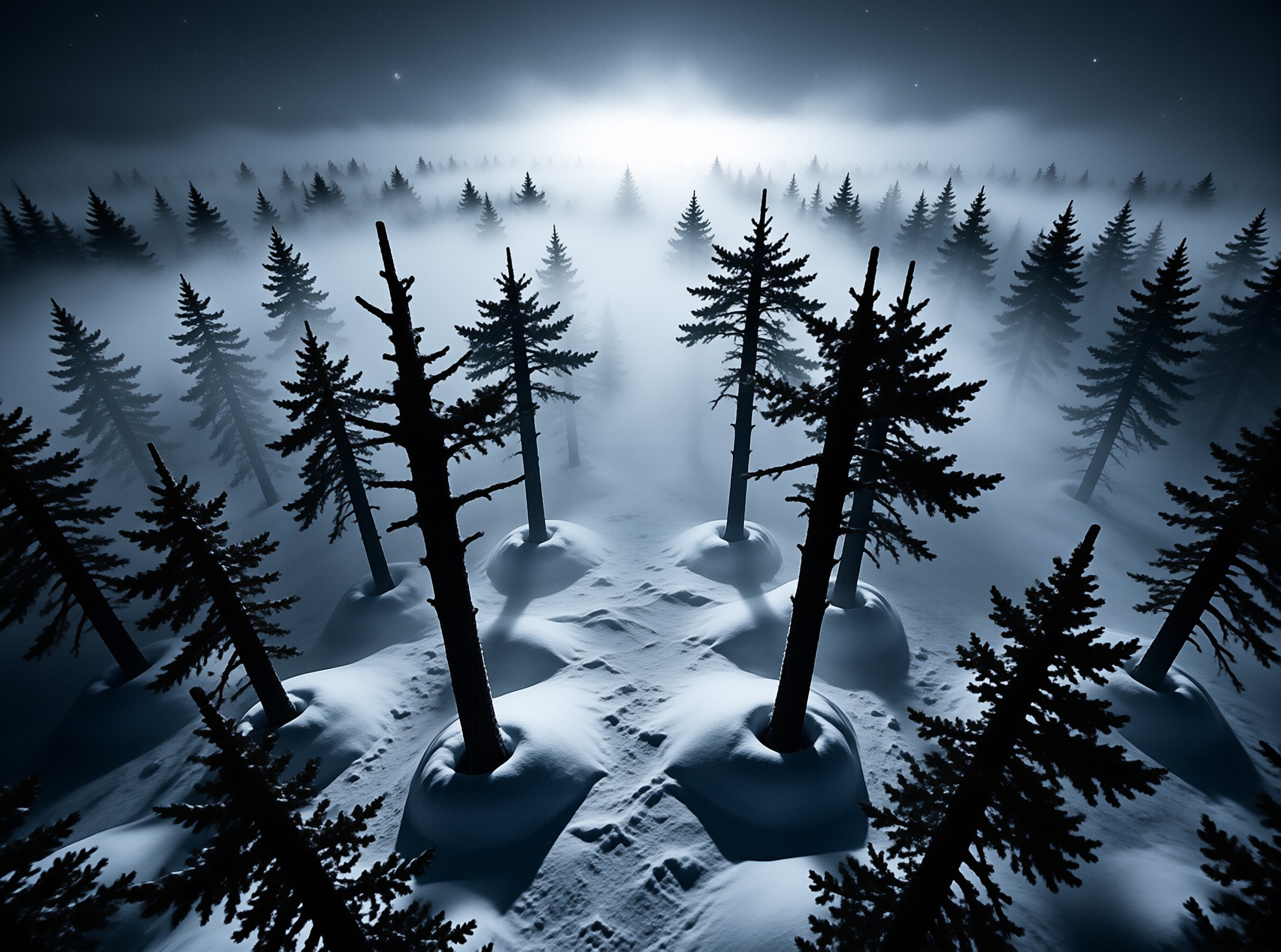 Misty Snowy Forest Night