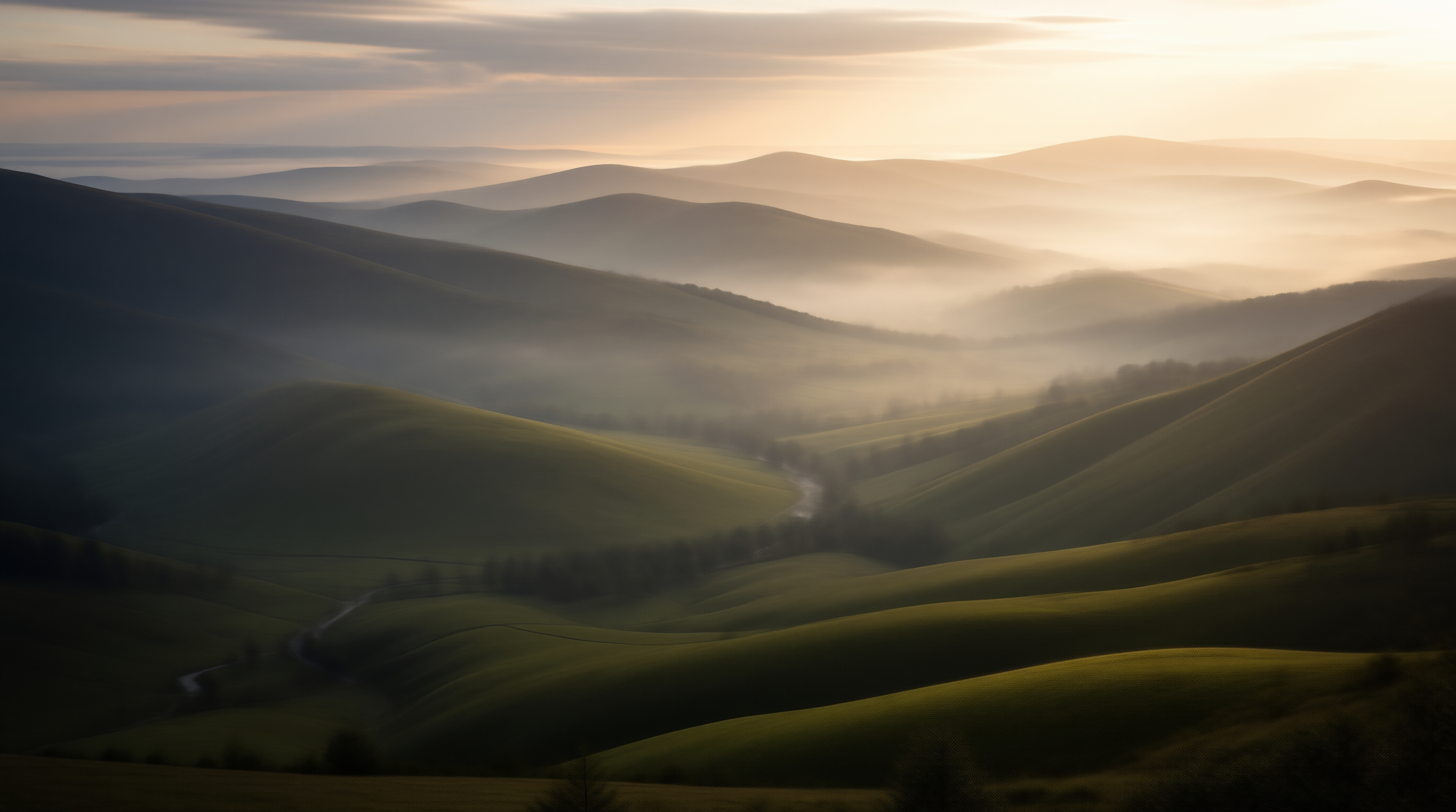 Misty Rolling Hills at Dawn