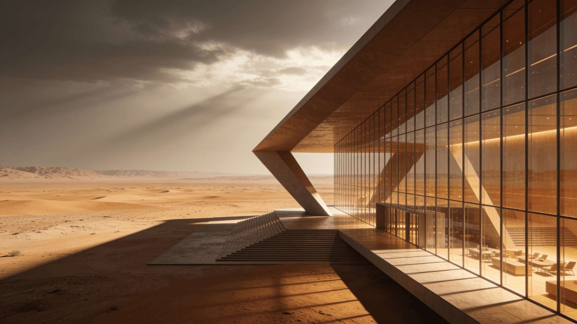 Cultural Center with Glass Curtain Wall — Desert Plain
