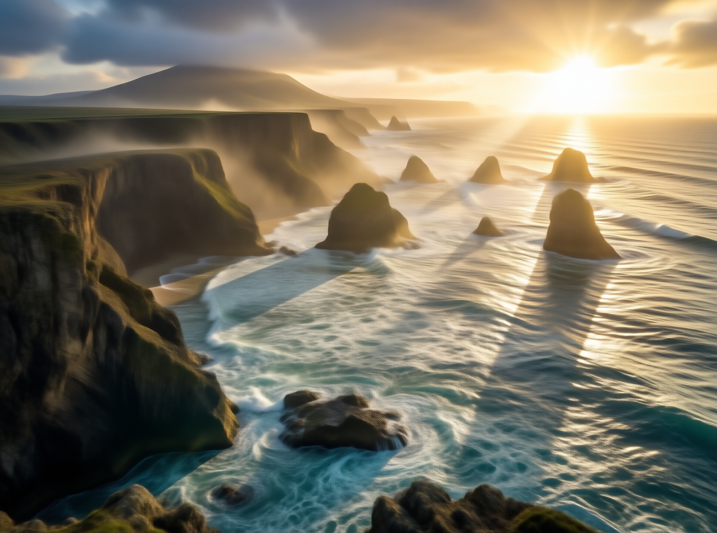 Sea Stacks on Sunset Coastline