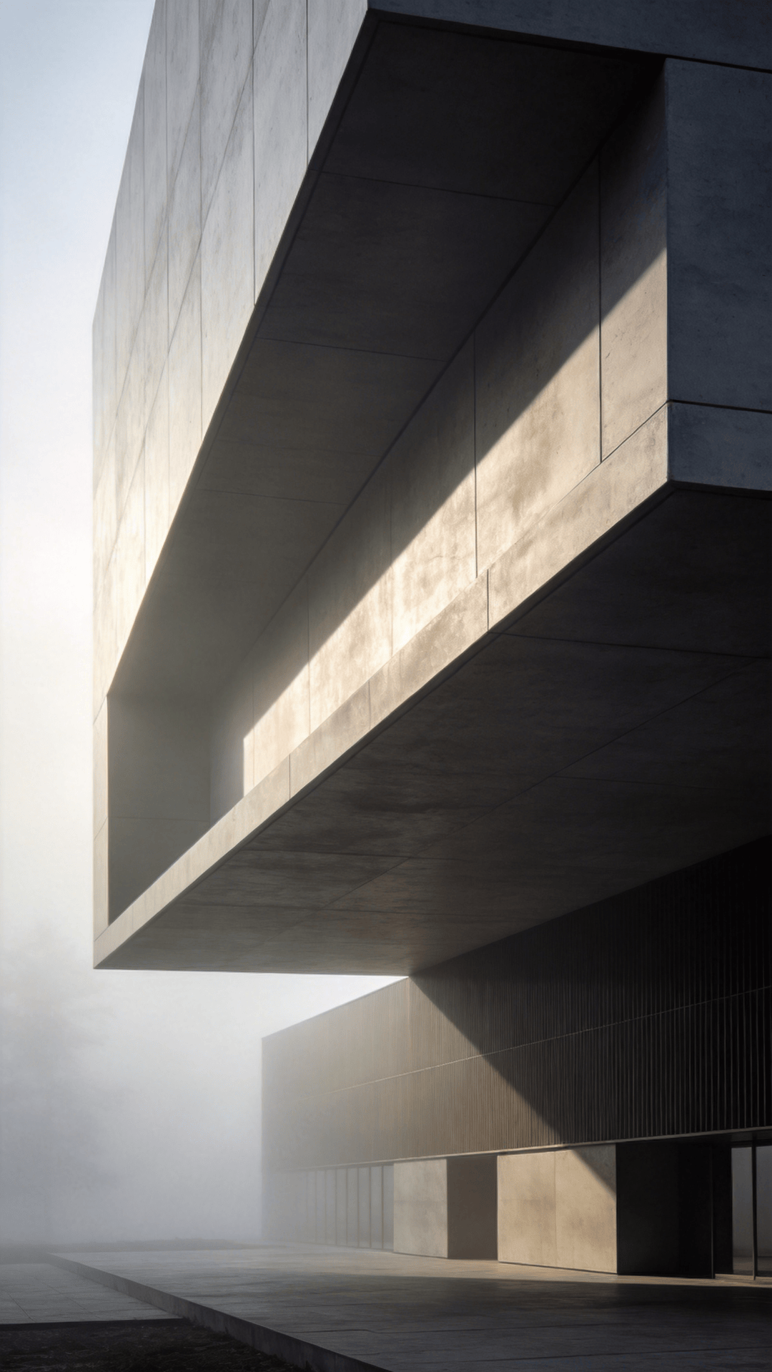 Museum with Floating Cantilever — Foggy Morning