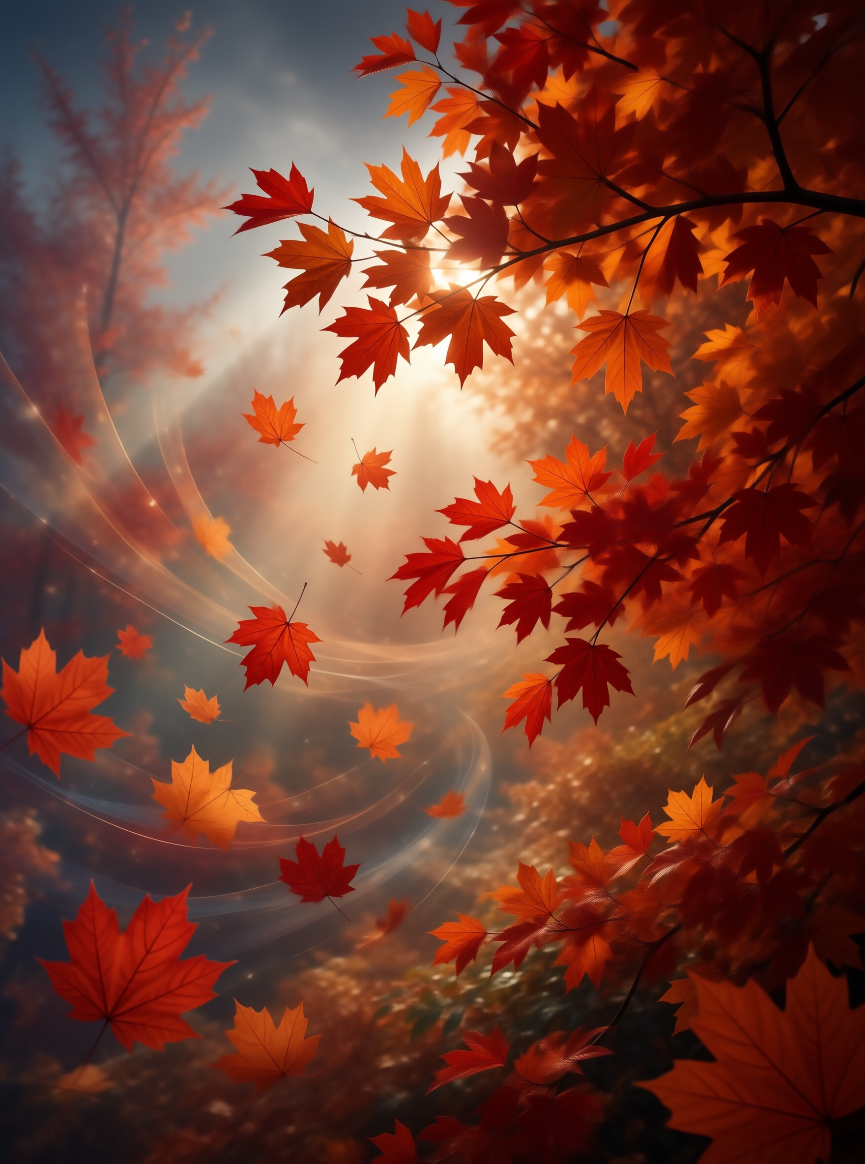 Autumn Maple Leaves in the Wind