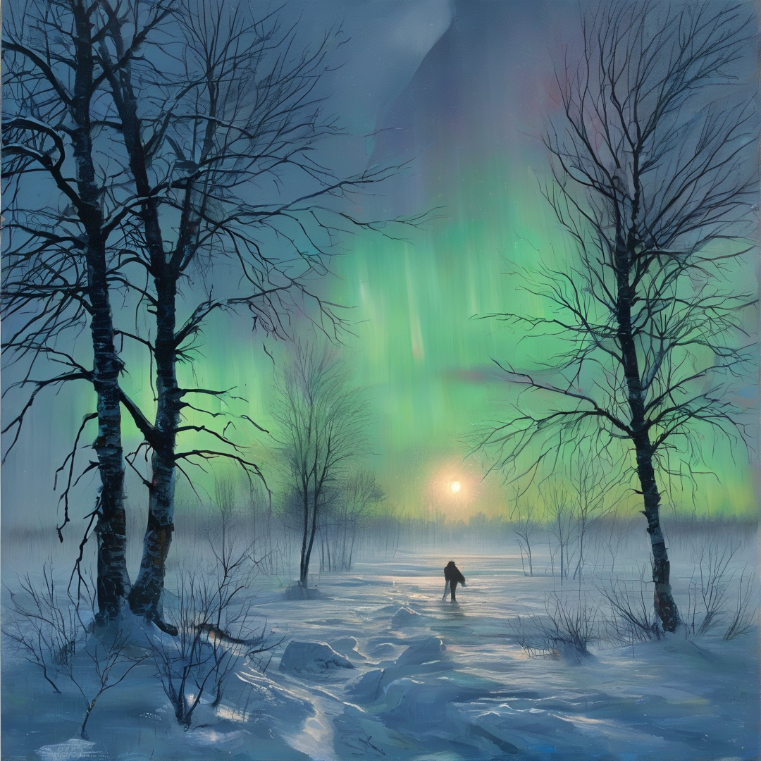 Solitary Walk Under Aurora