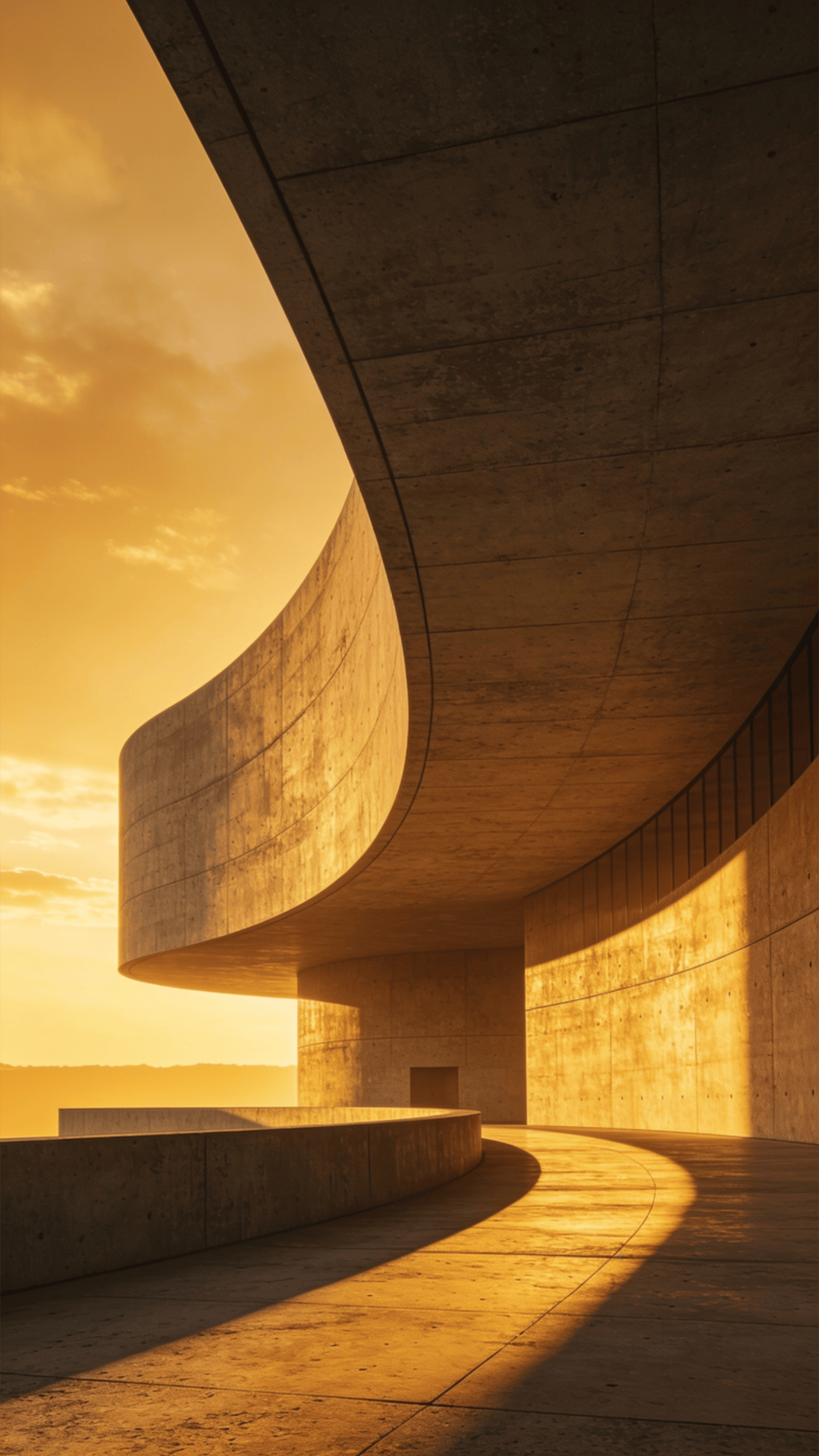 Museum with Curved Concrete — Golden Sunset