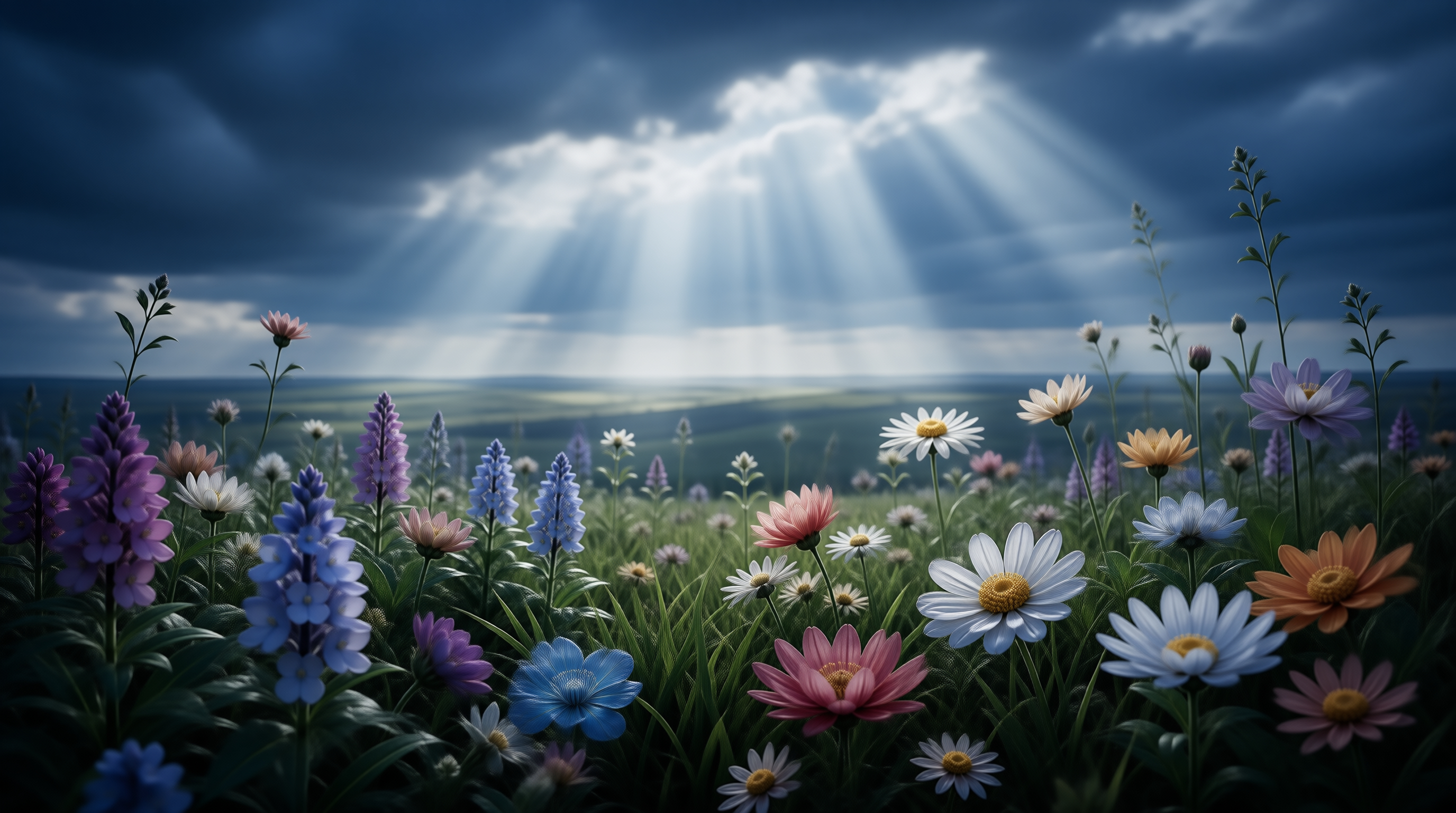 Sunlight Over Flower Field