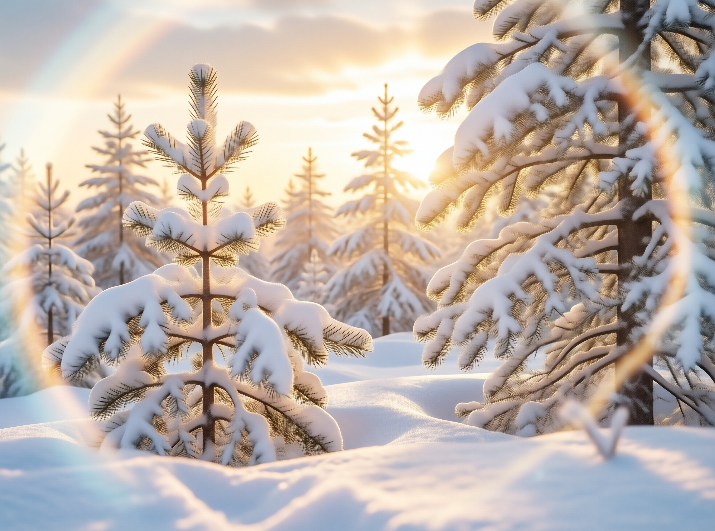 Snowy Forest at Sunset