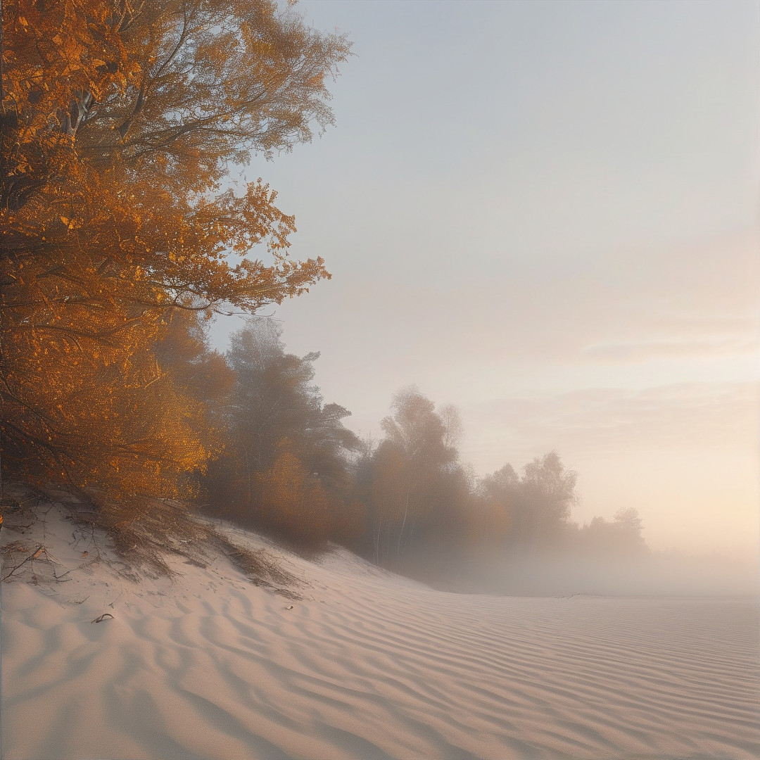 Snowy Slope with Golden Trees