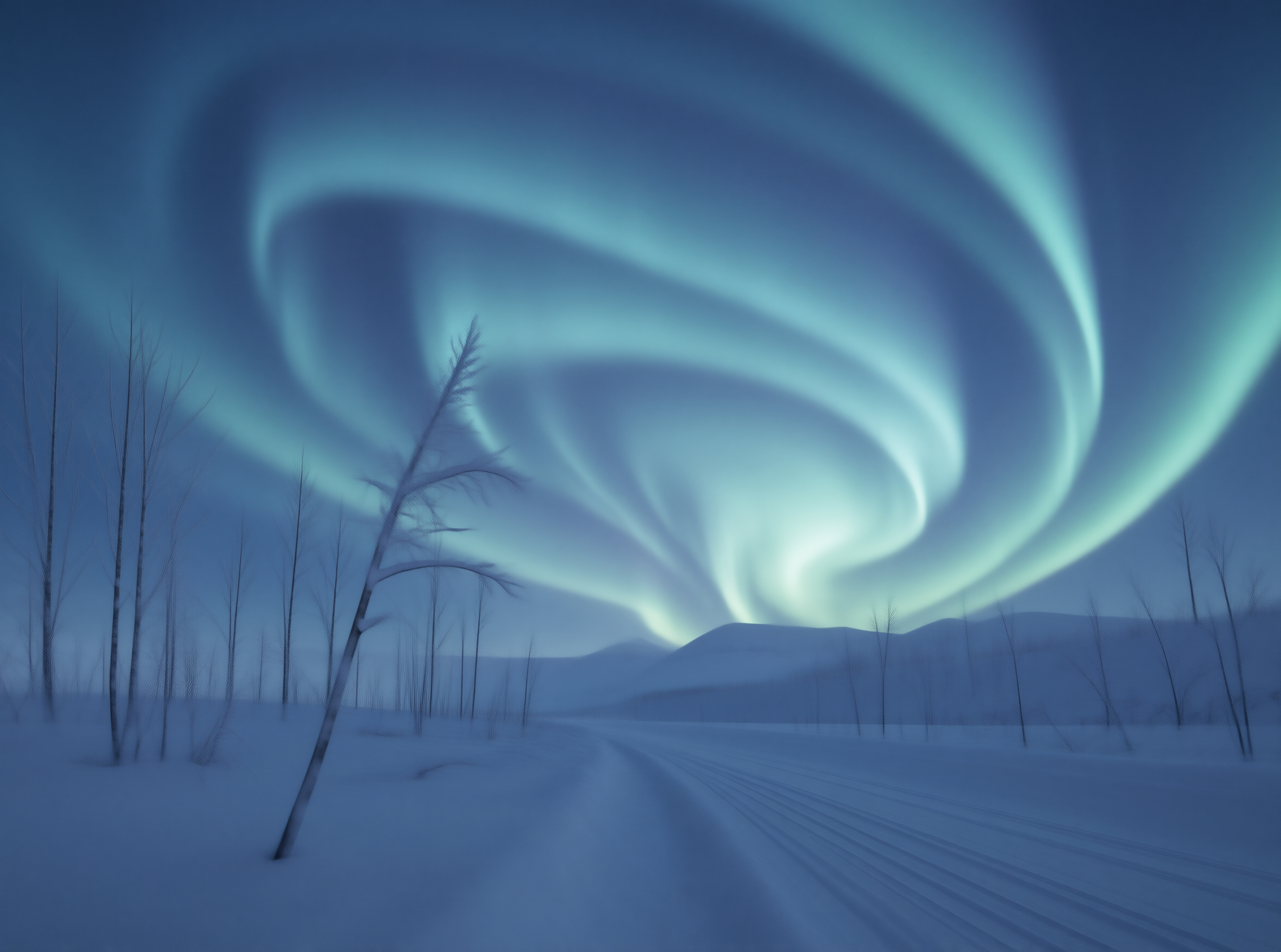 Aurora over Snowy Winter Scenery