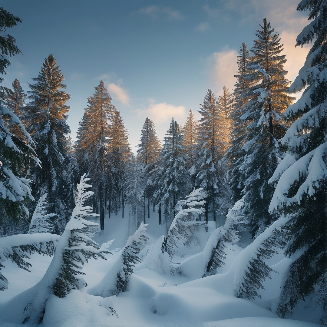 Peaceful Snowy Pine Forest