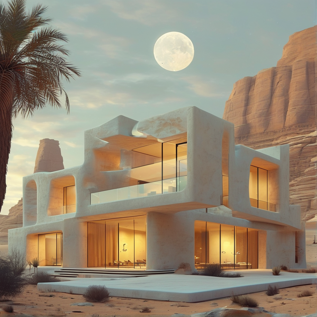 Modern Desert Villa at Night