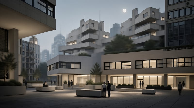 Modern Urban Plaza at Dusk