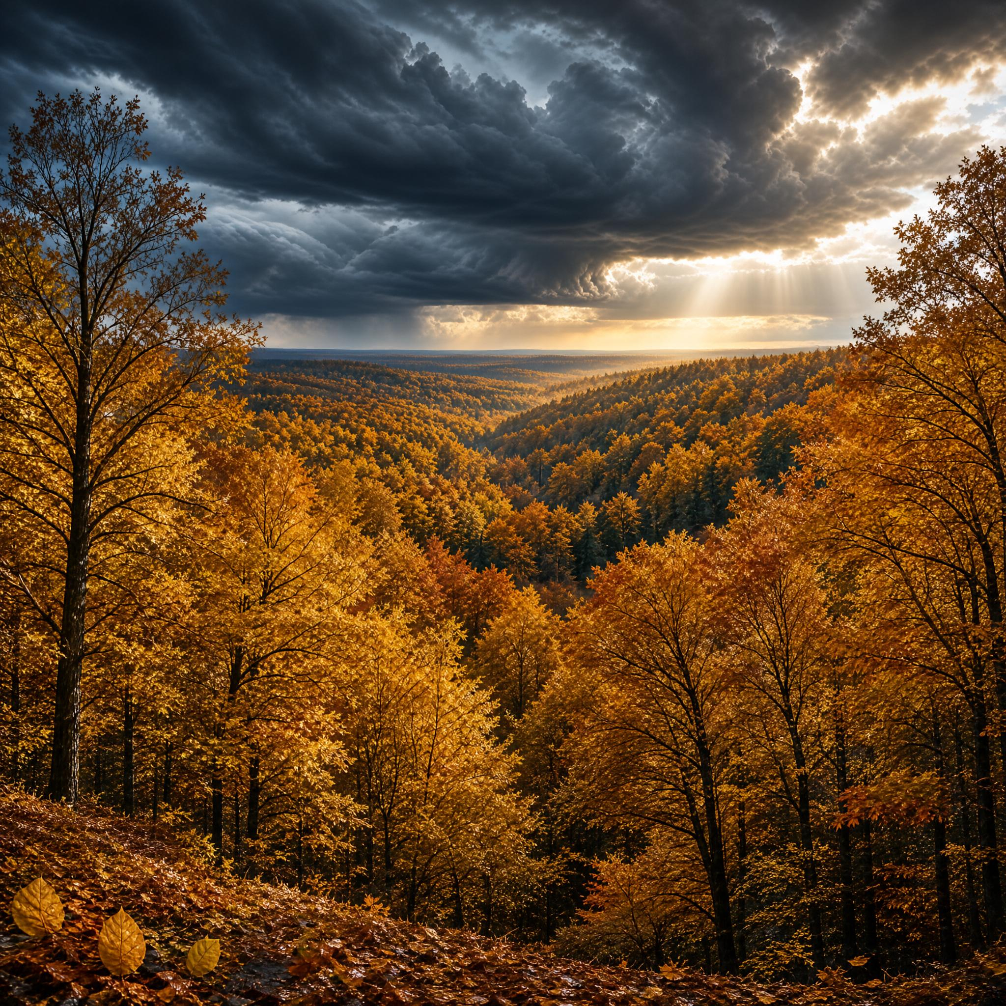 Autumn Forest Under Stormy Sky