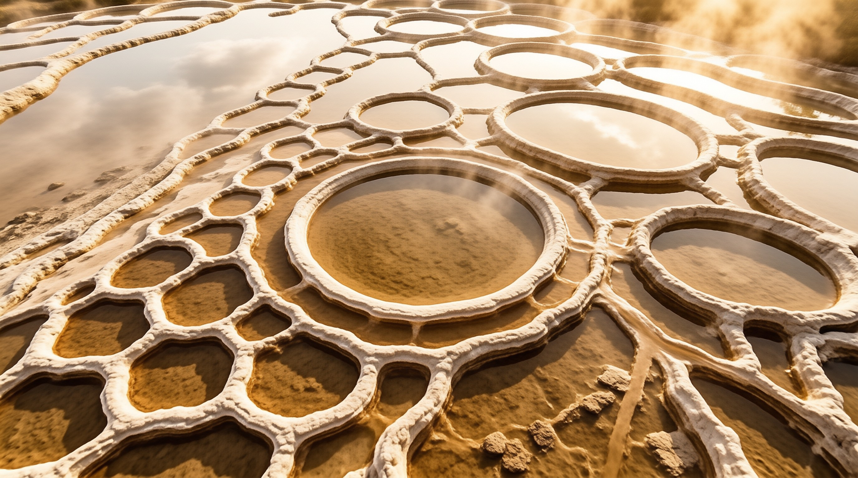 Aerial view of salt ponds