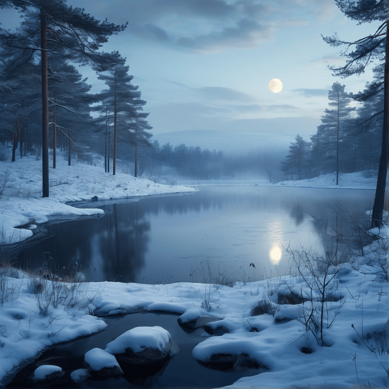 Moonlit Winter Lake