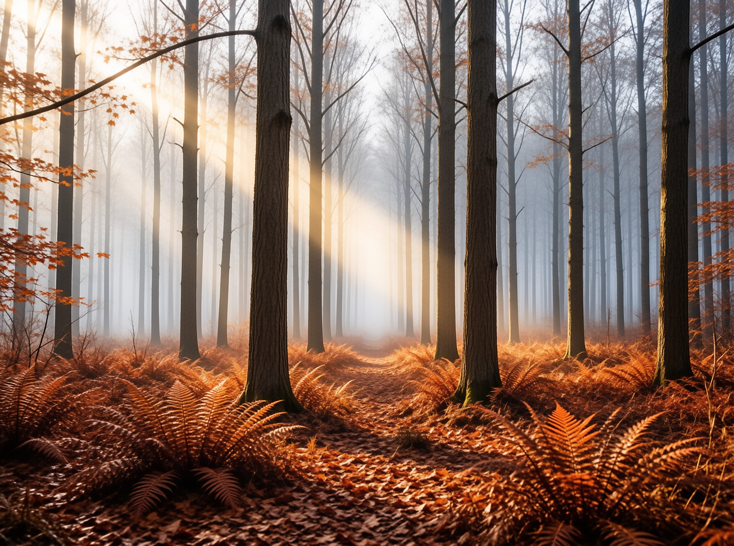 Foggy Autumn Forest Sunrise