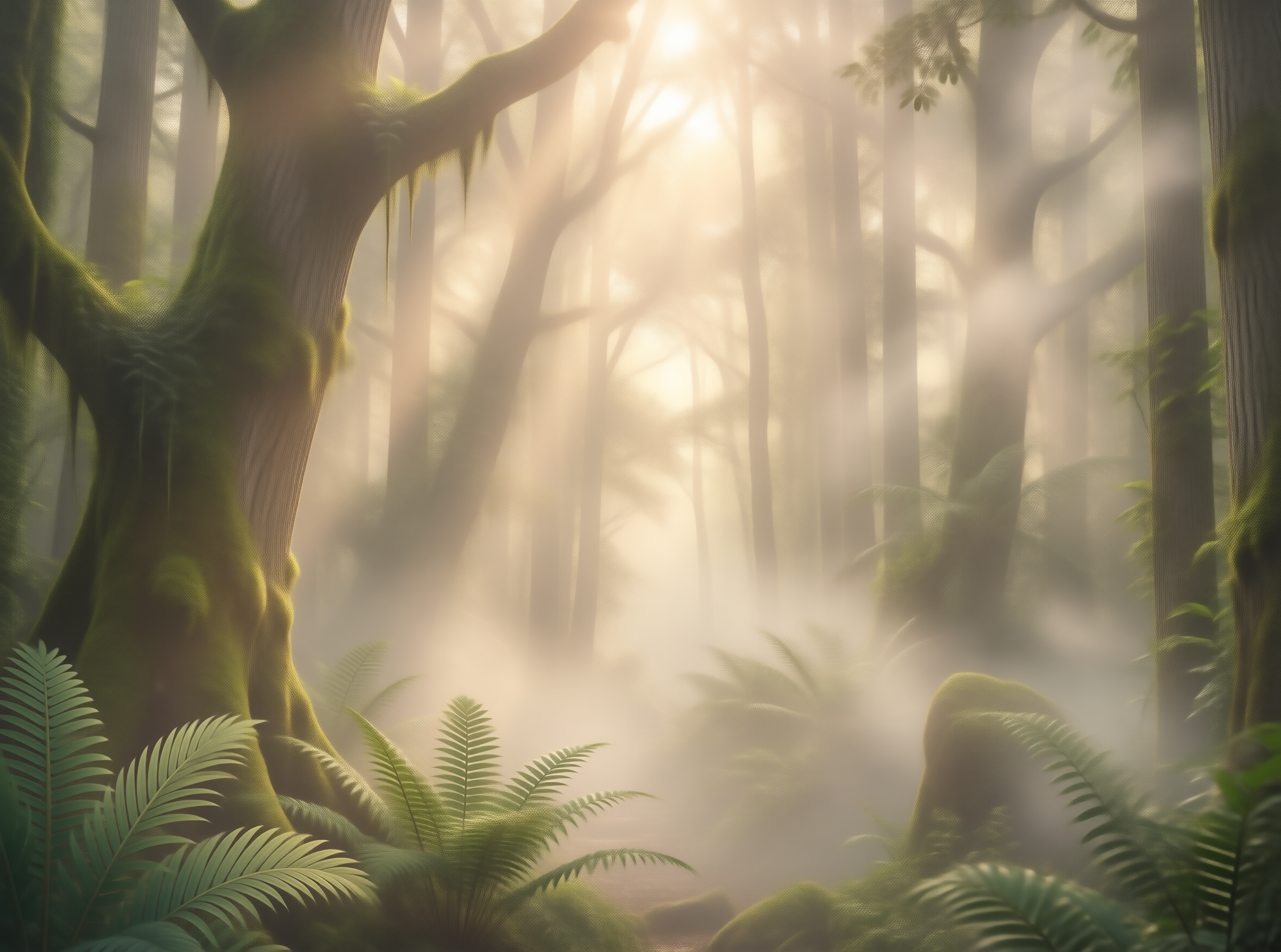 Misty Sunlit Forest