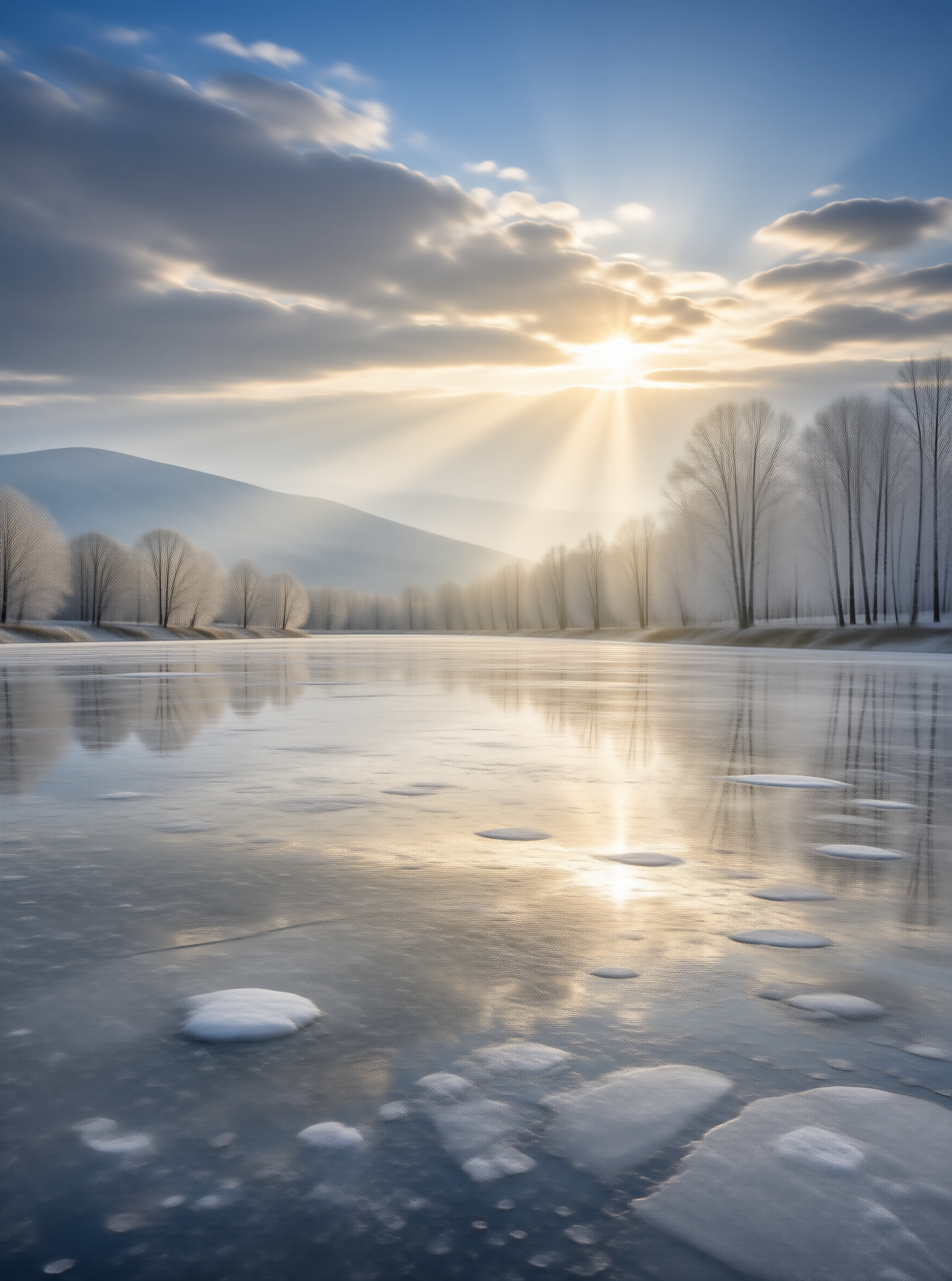 Frozen Lake Sunrise Landscape