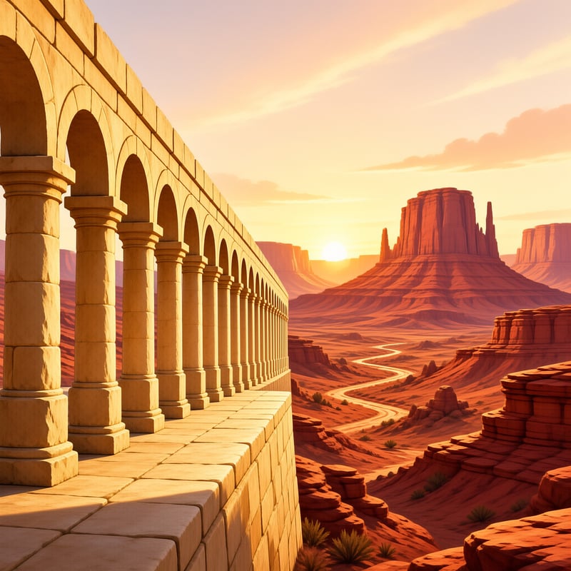 Arched Aqueduct in Desert Canyon