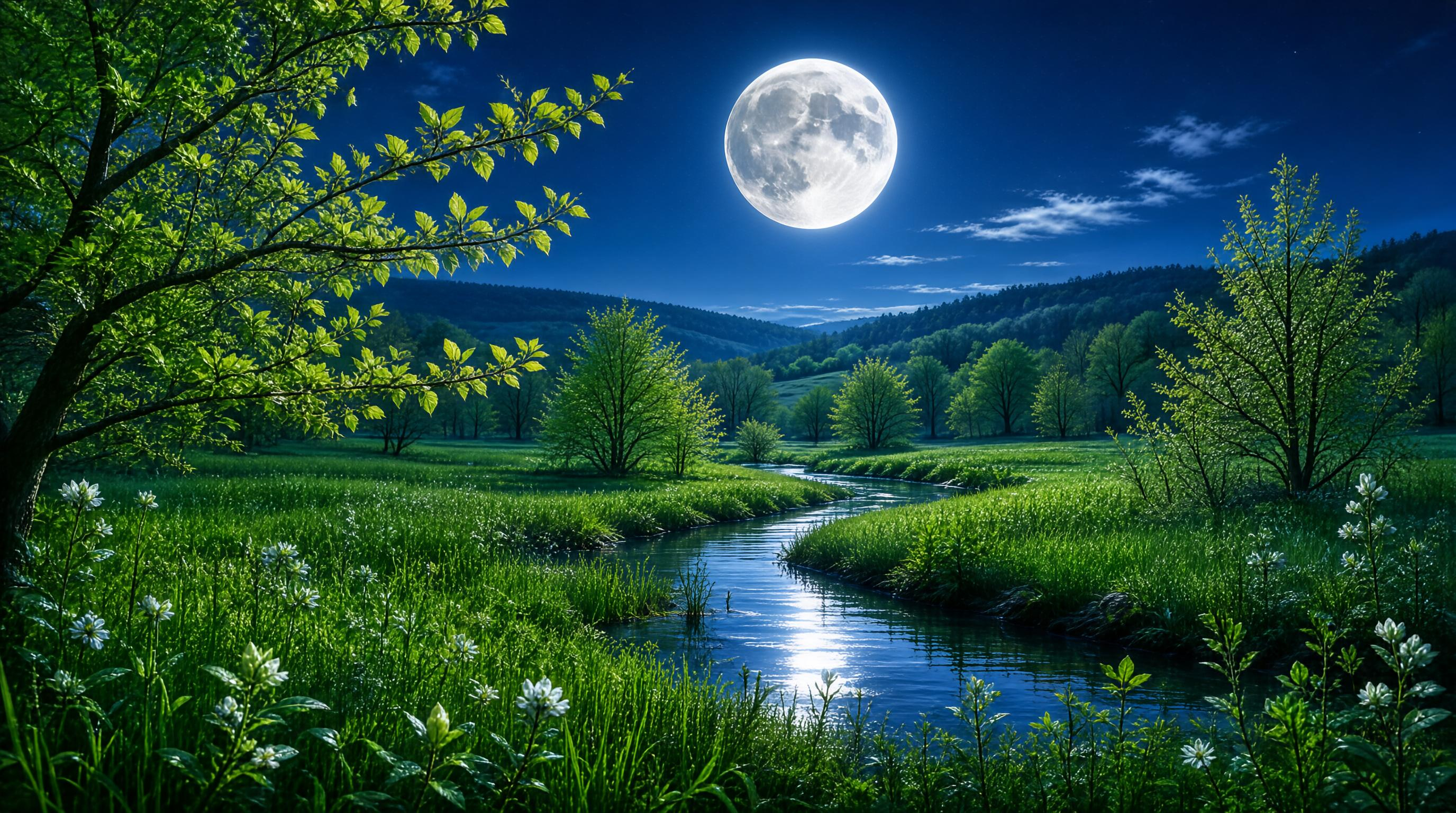 Moonlit Meadow River