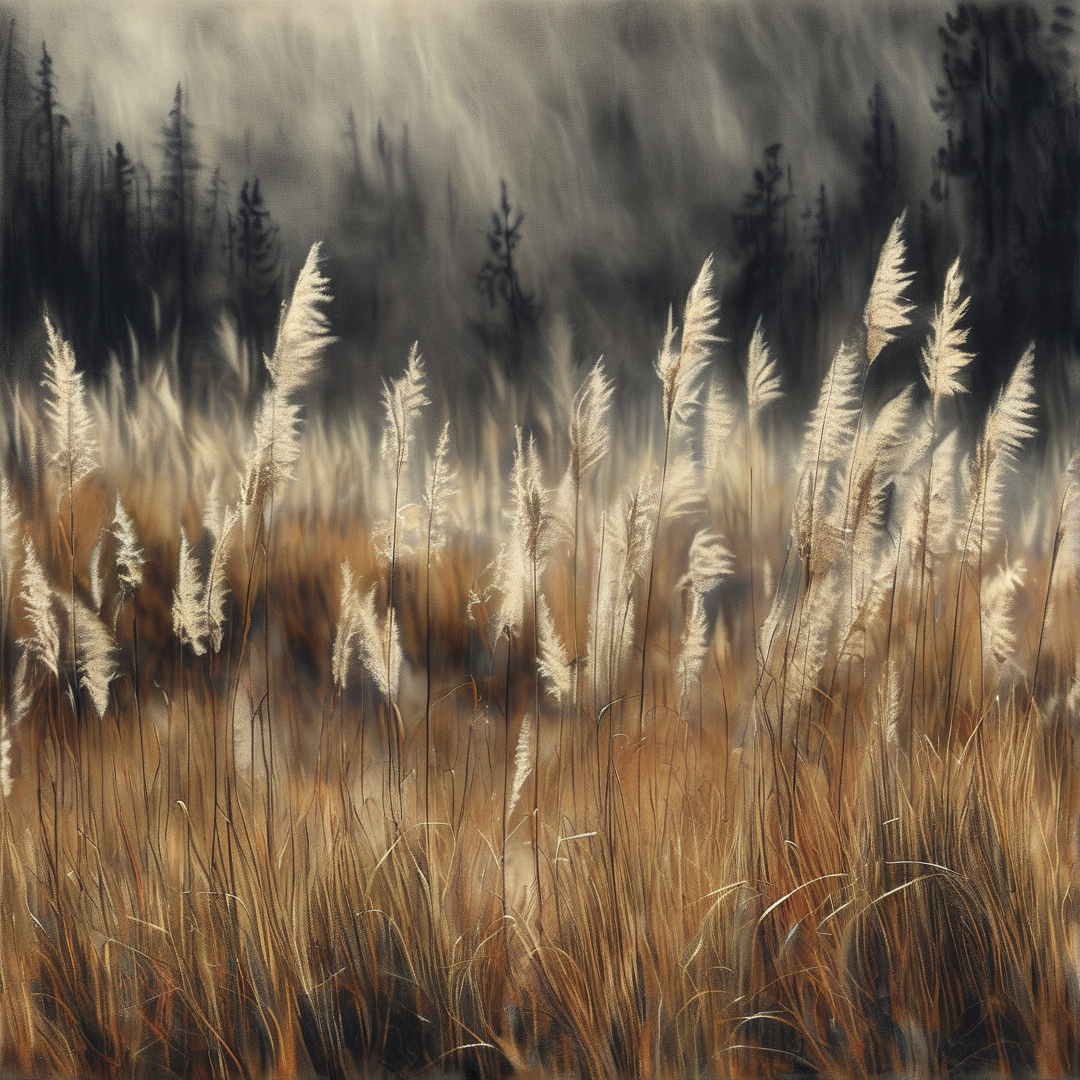 Misty Autumn Grass Field