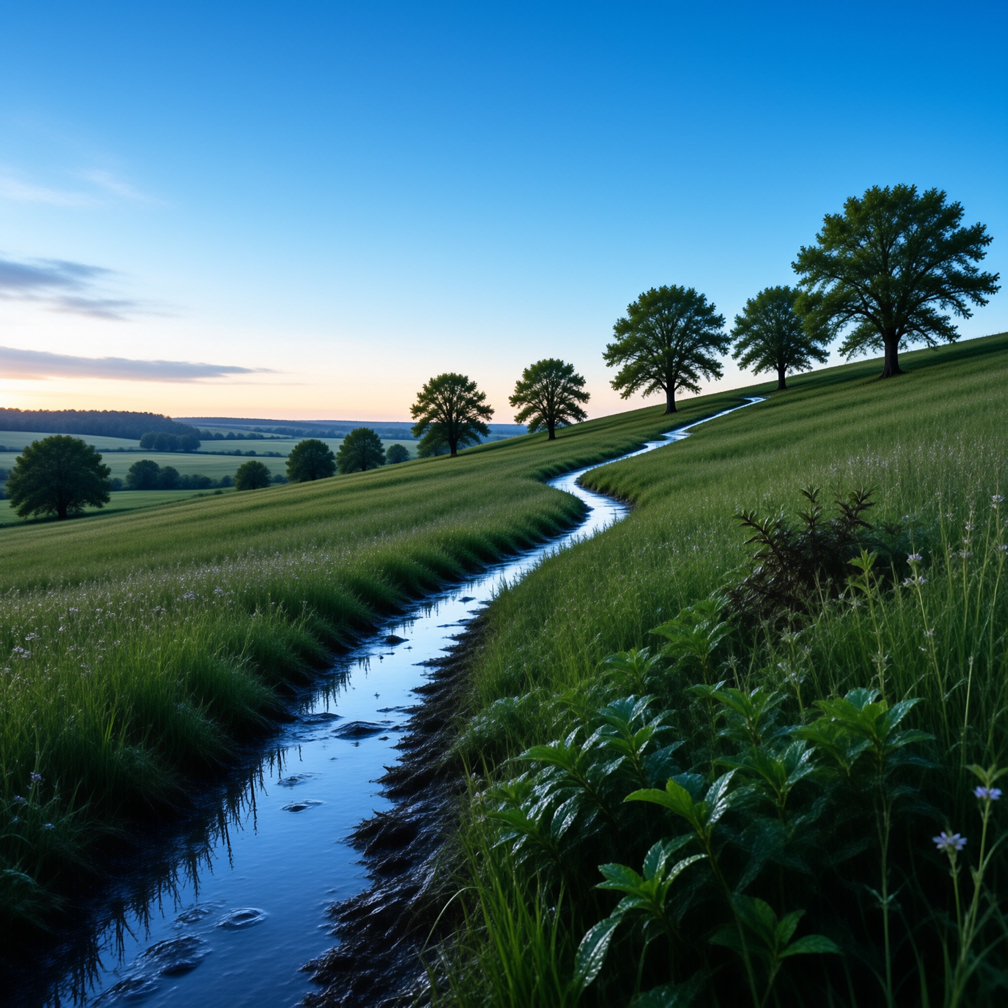 Winding River in Green Fields