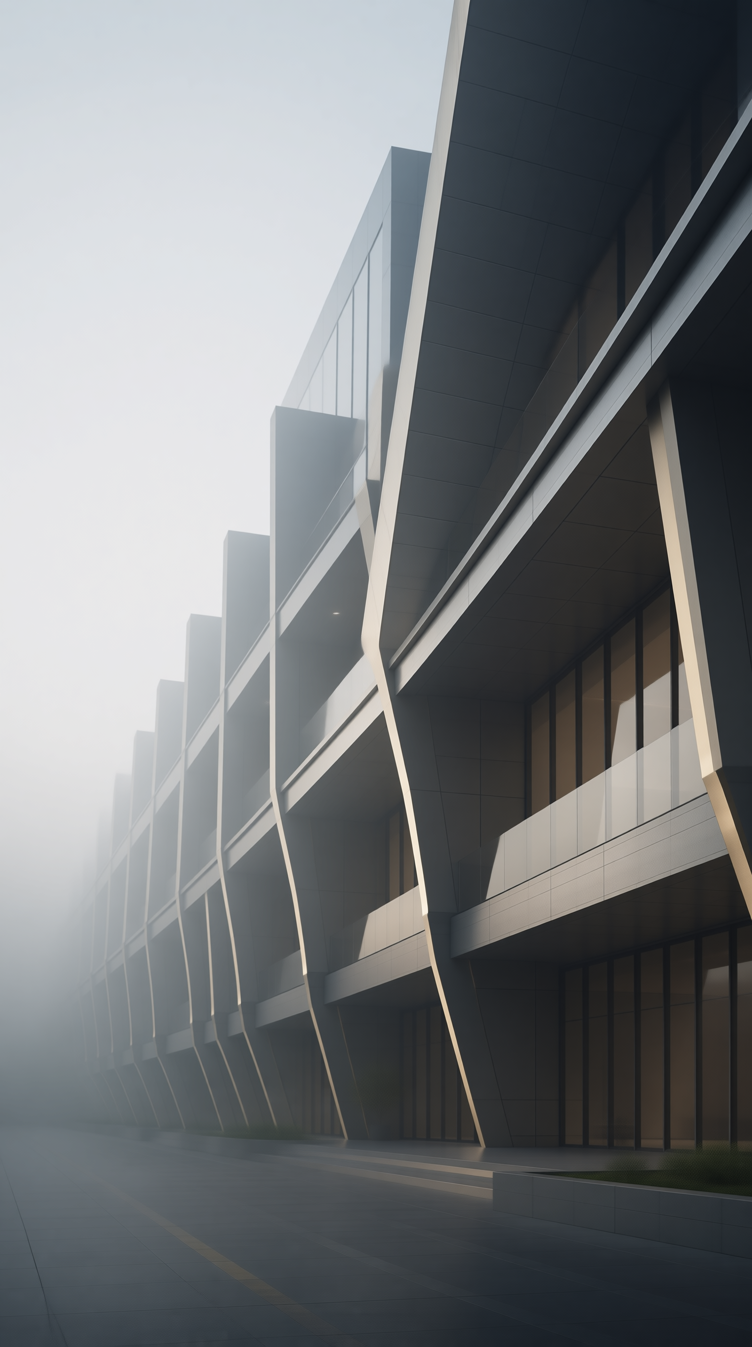 Curved Facade in Fog